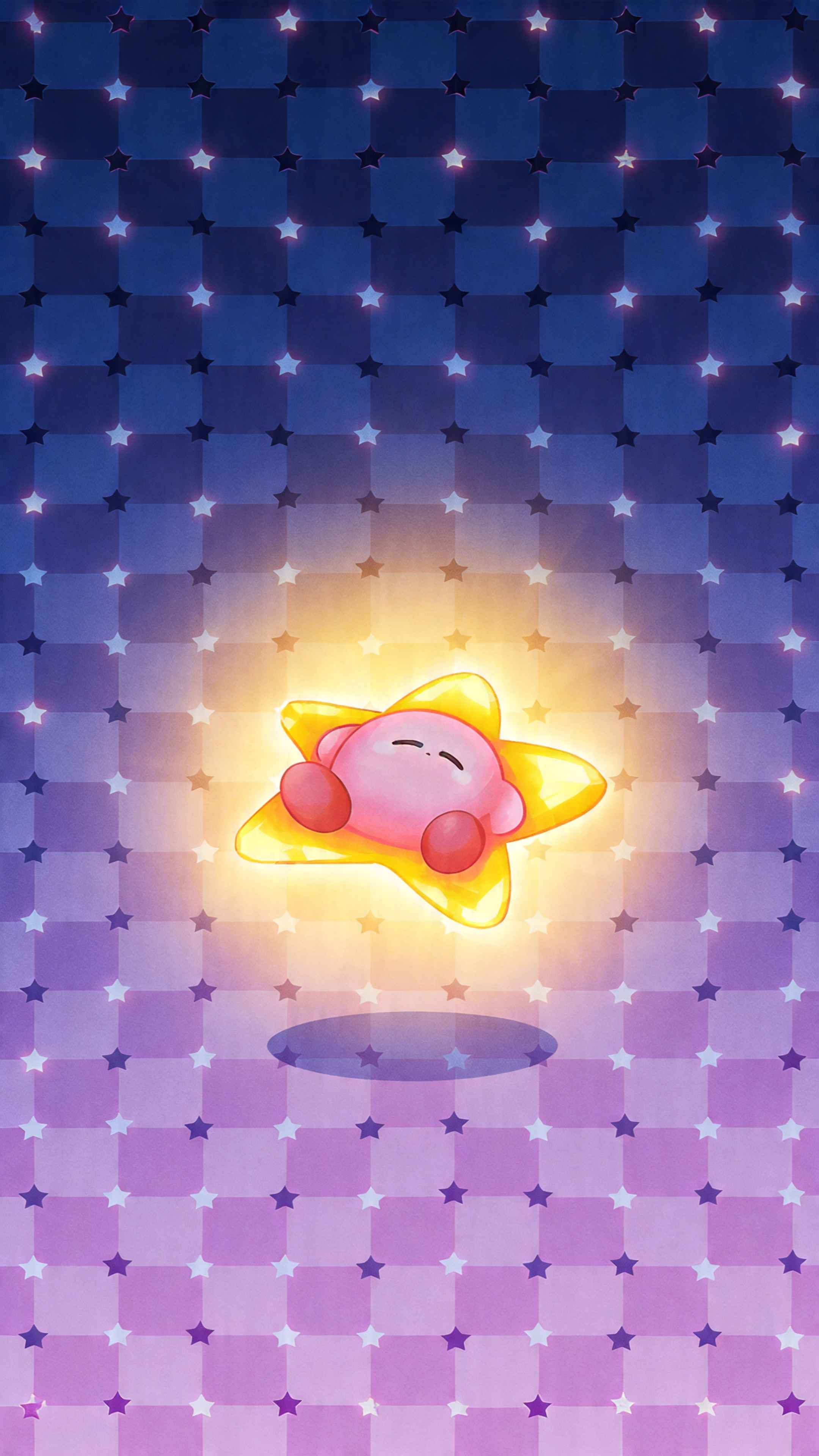 Kirby Sleeping on Warp Star - 4K Phone Background