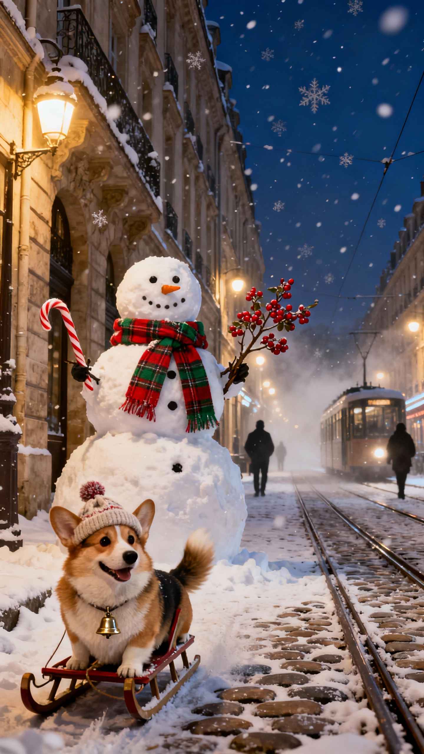 Christmas Corgi & Snowman - 4K Wallpaper