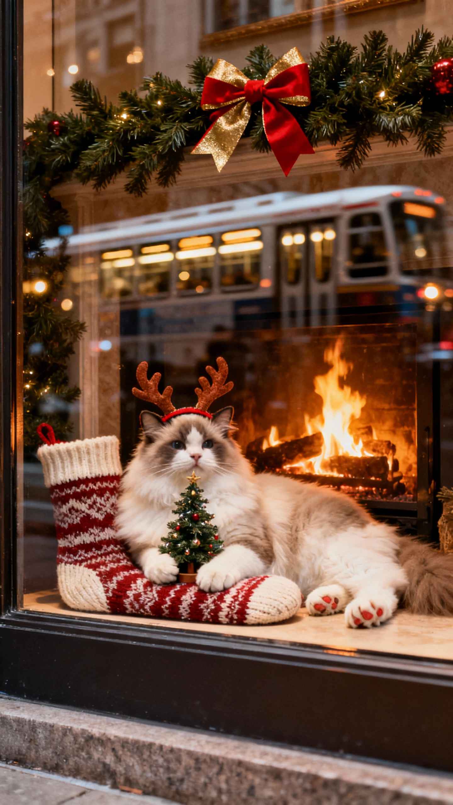 クリスマス猫 トナカイ - 4K 壁紙