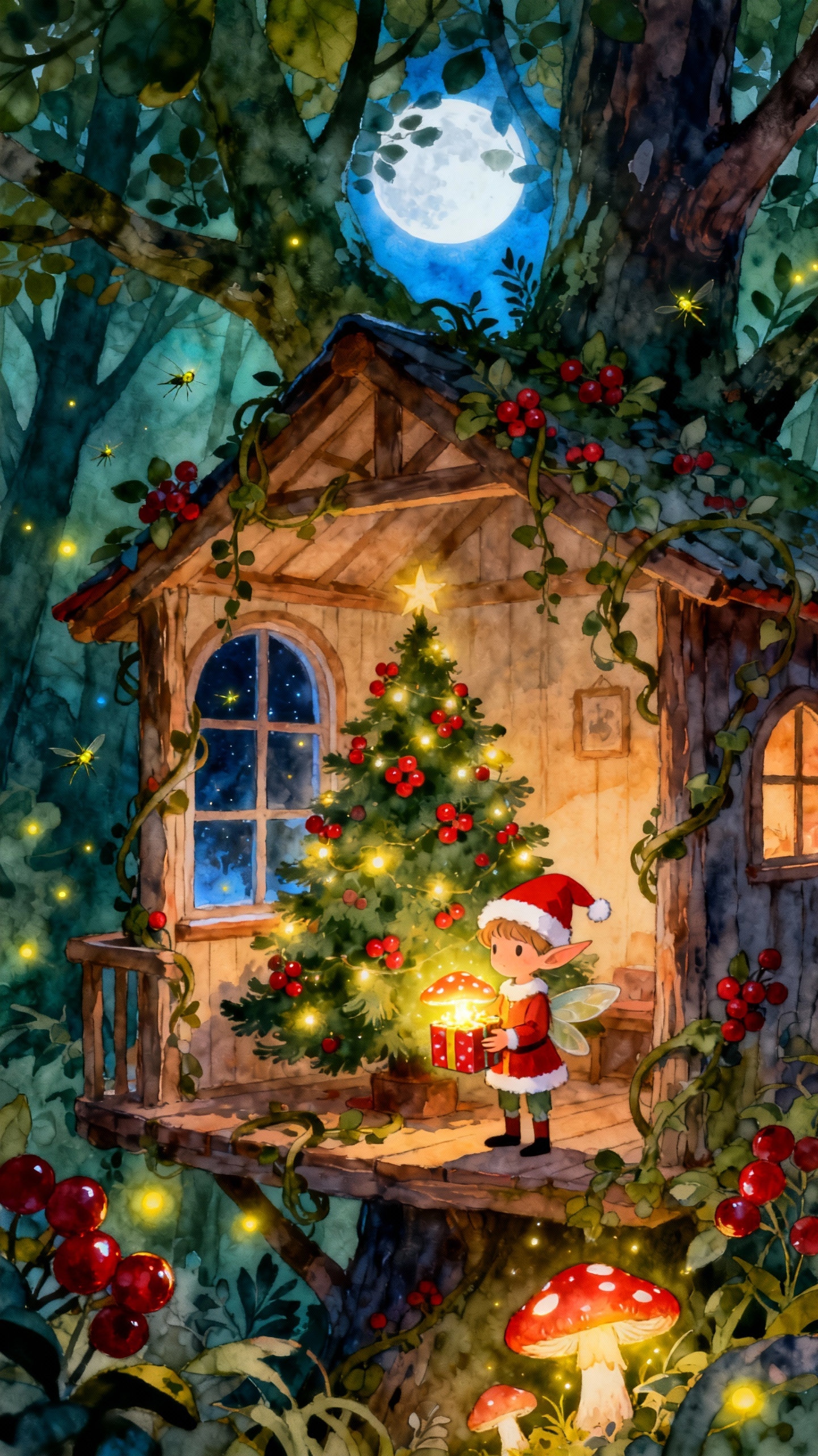 Elfe de Noël et Forêt Enchantée - Fond d'Écran 4K