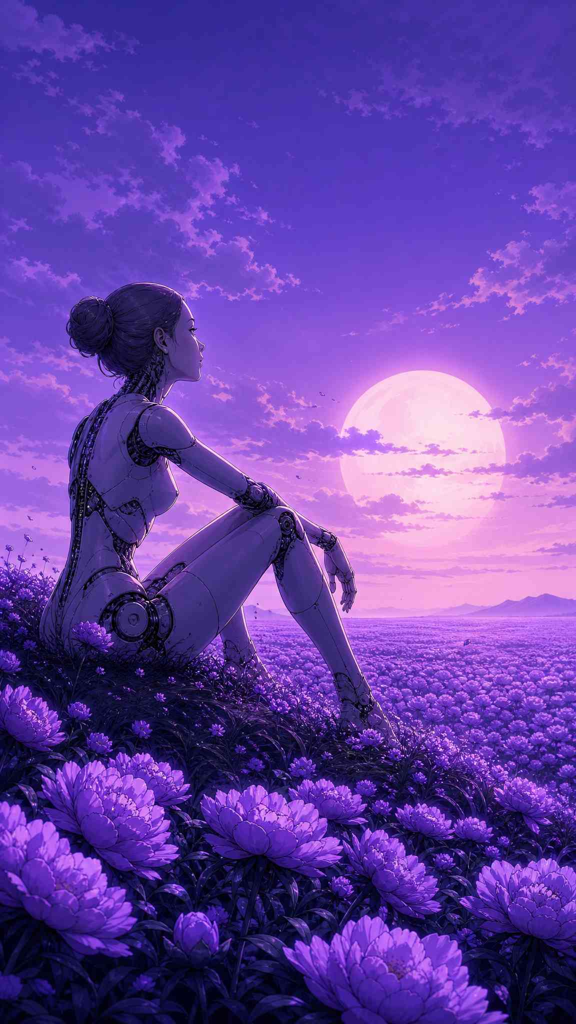 Cyborg Girl Flower Field - 4K Wallpaper