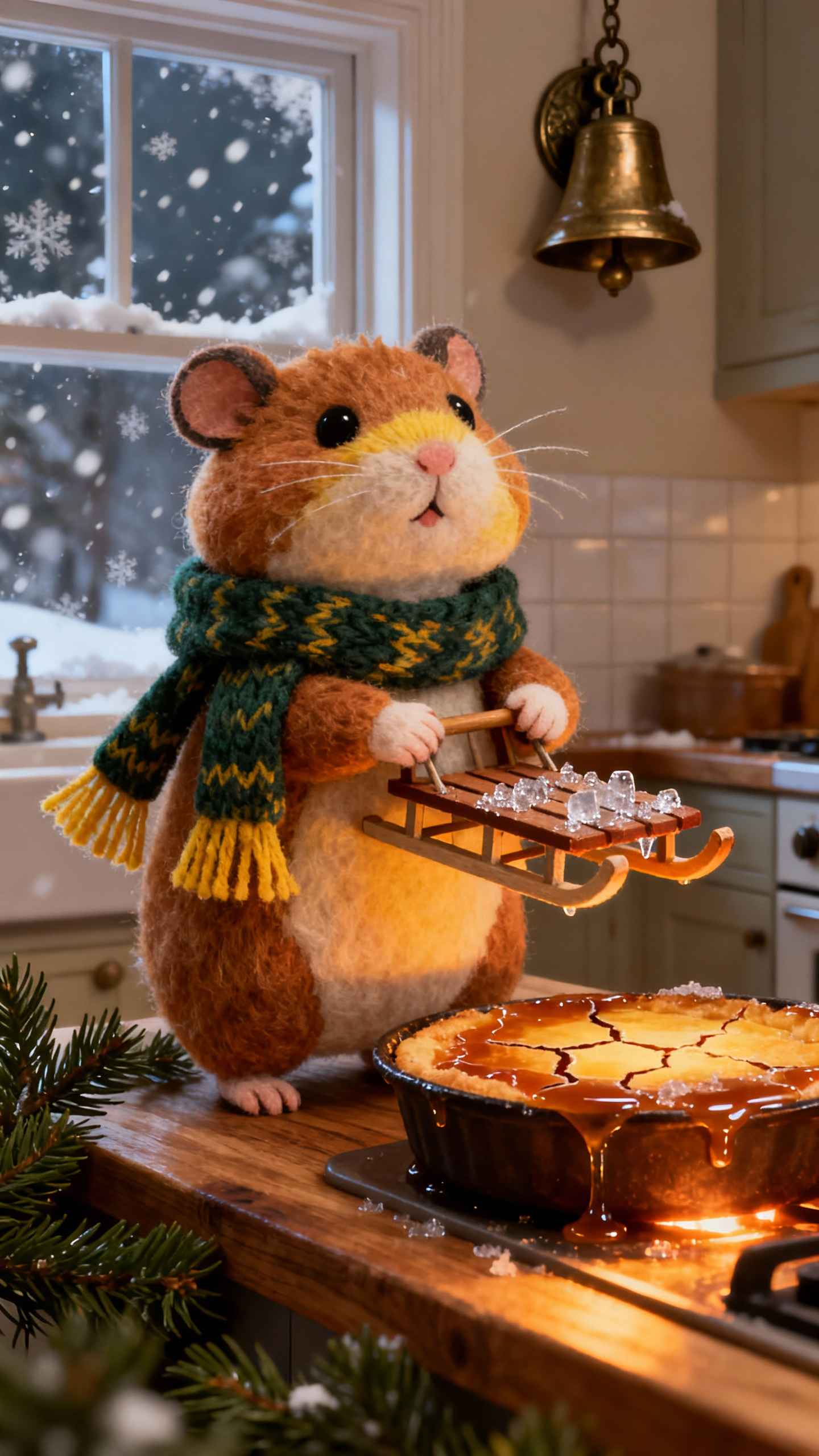 Cute Winter Felted Hamster - 4K Wallpaper