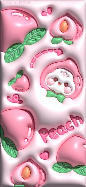 Pêche 3D & Personnage Kawaii - 4K Fond d'écran