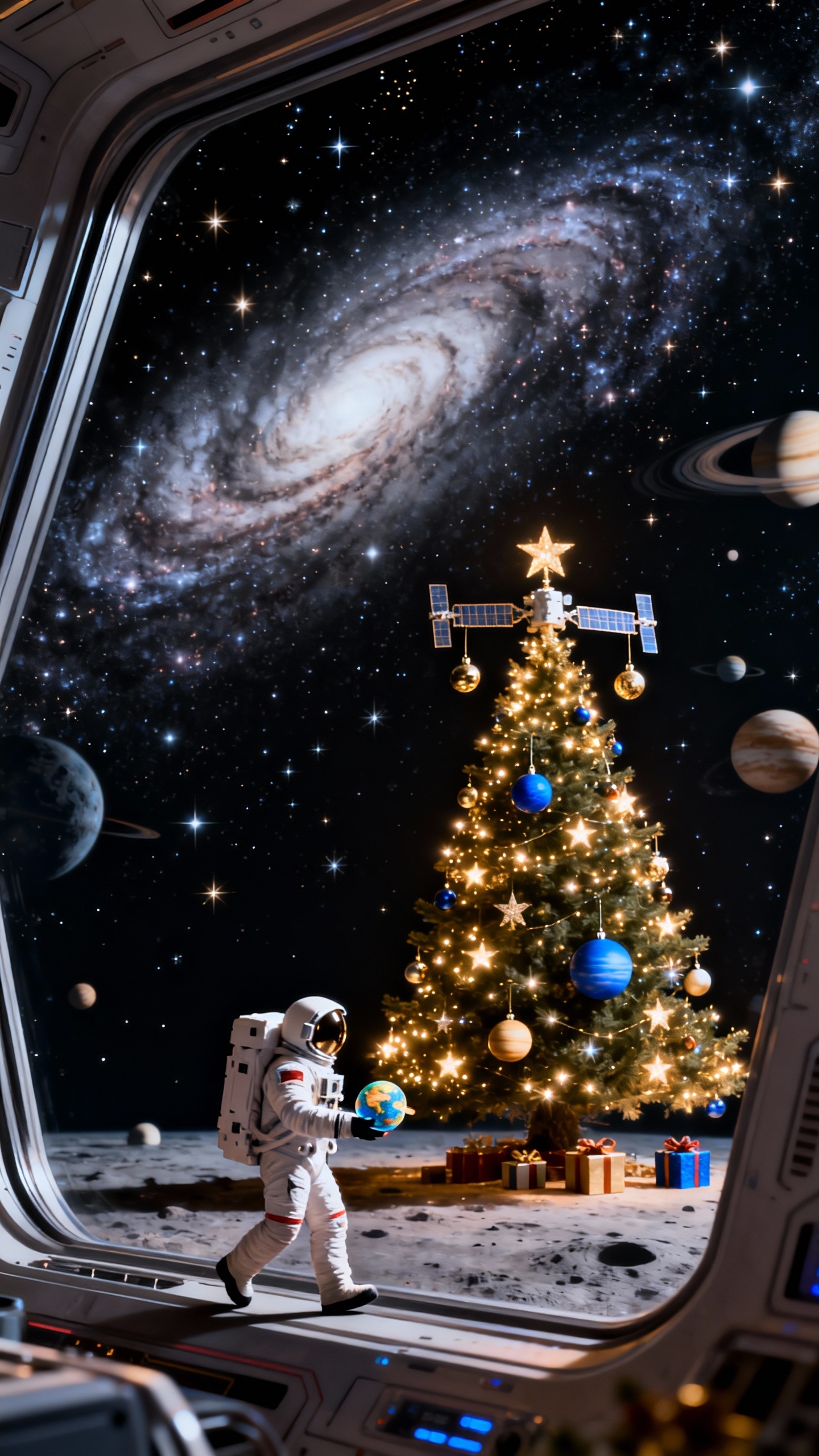 Astronaute de Noël dans l'Espace - Fond d'Écran 4K