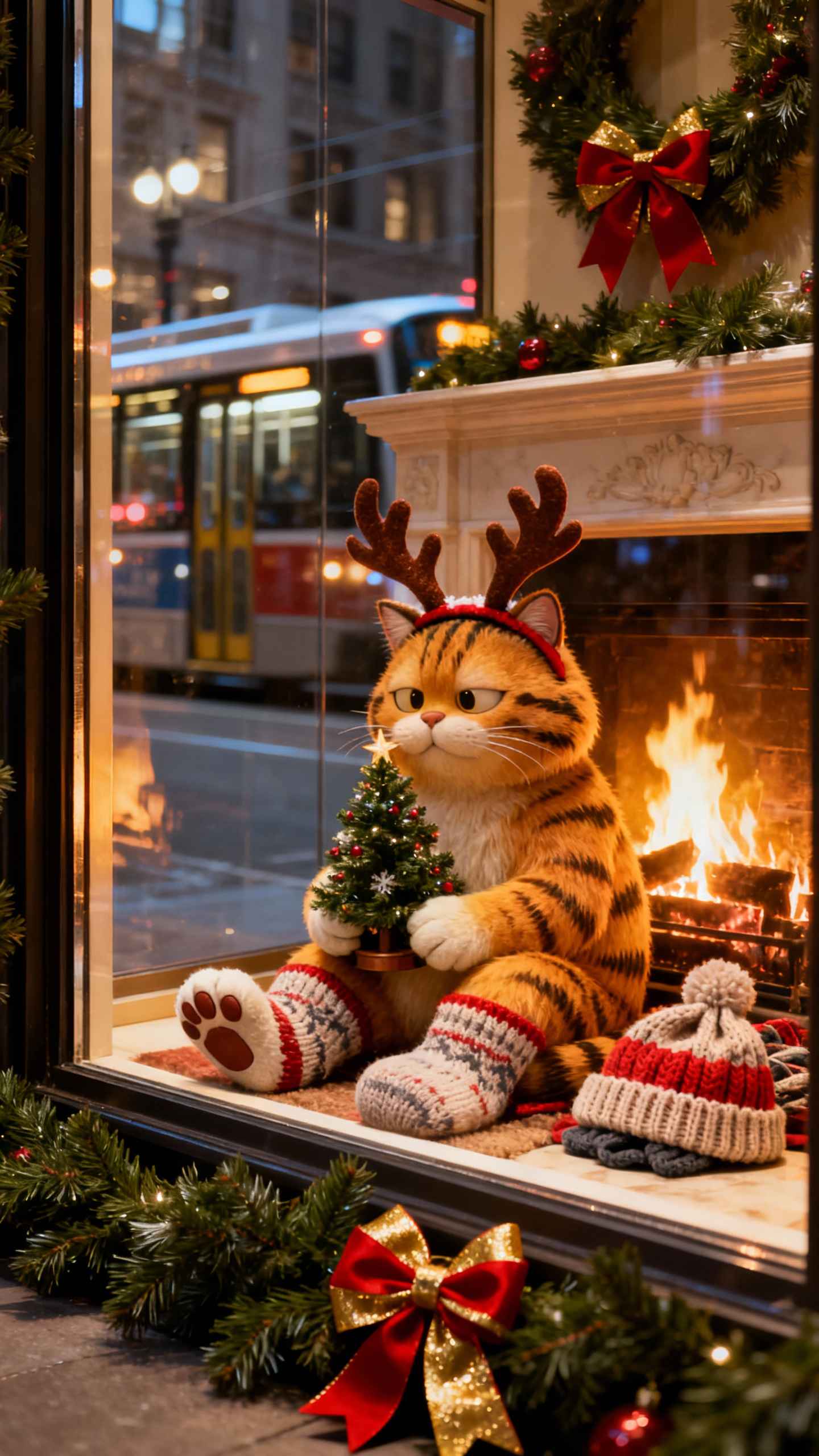 Christmas Ginger Cat Cozy Fireplace - 4K Wallpapers