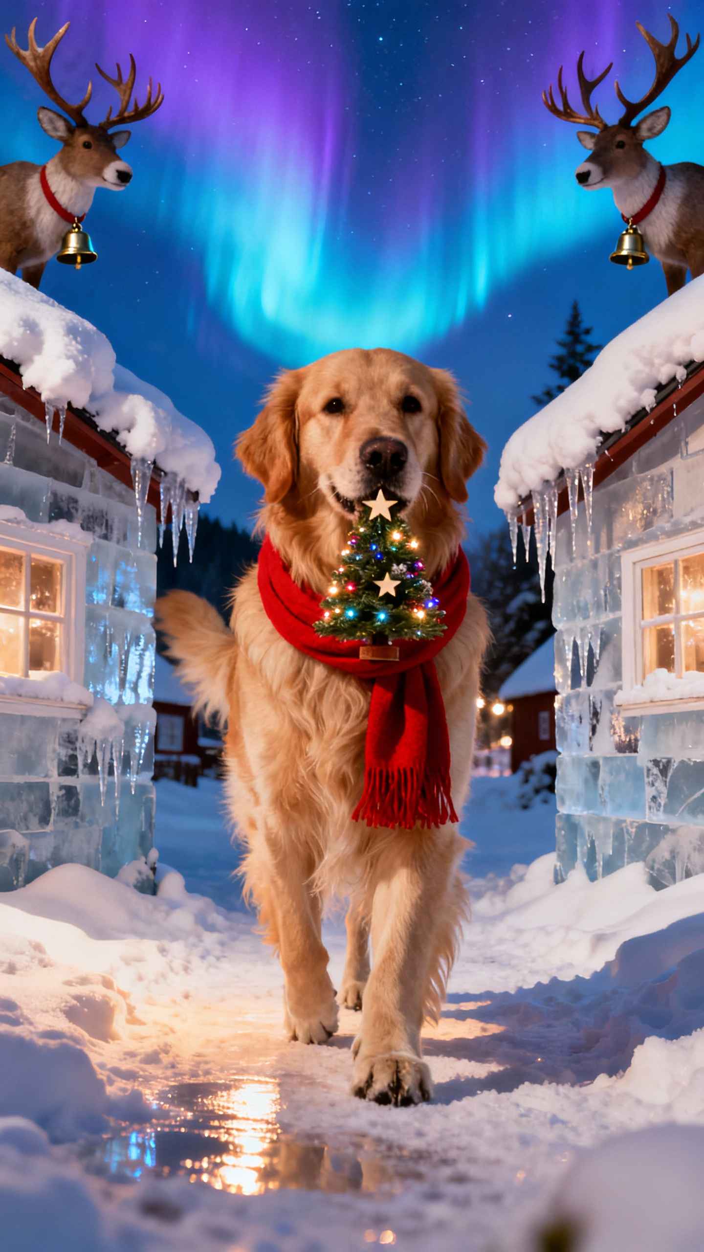 Weihnachts Golden Retriever Winter - 4K Hintergrund