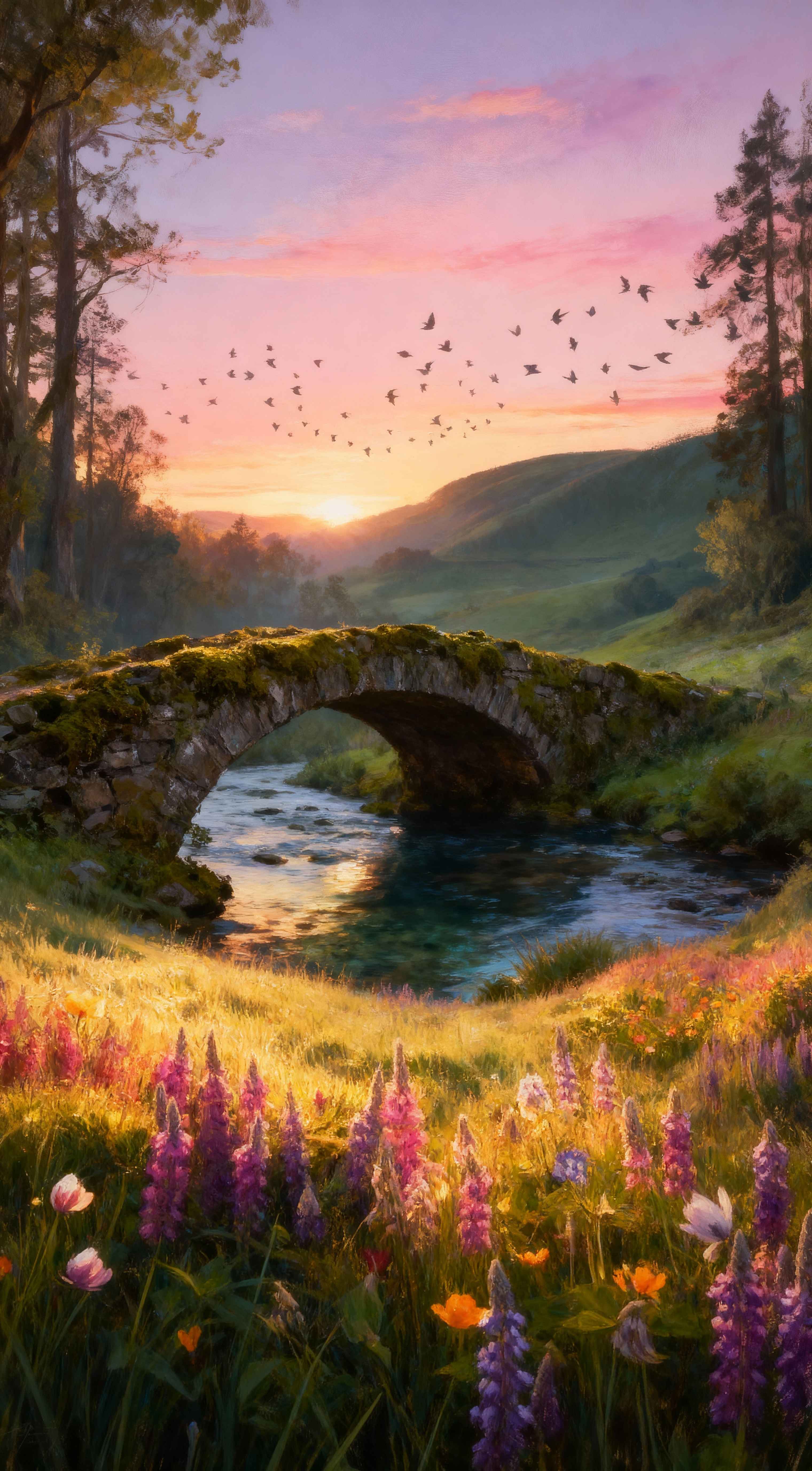 Stone Bridge Valley Sunset - 4K Nature Wallpaper