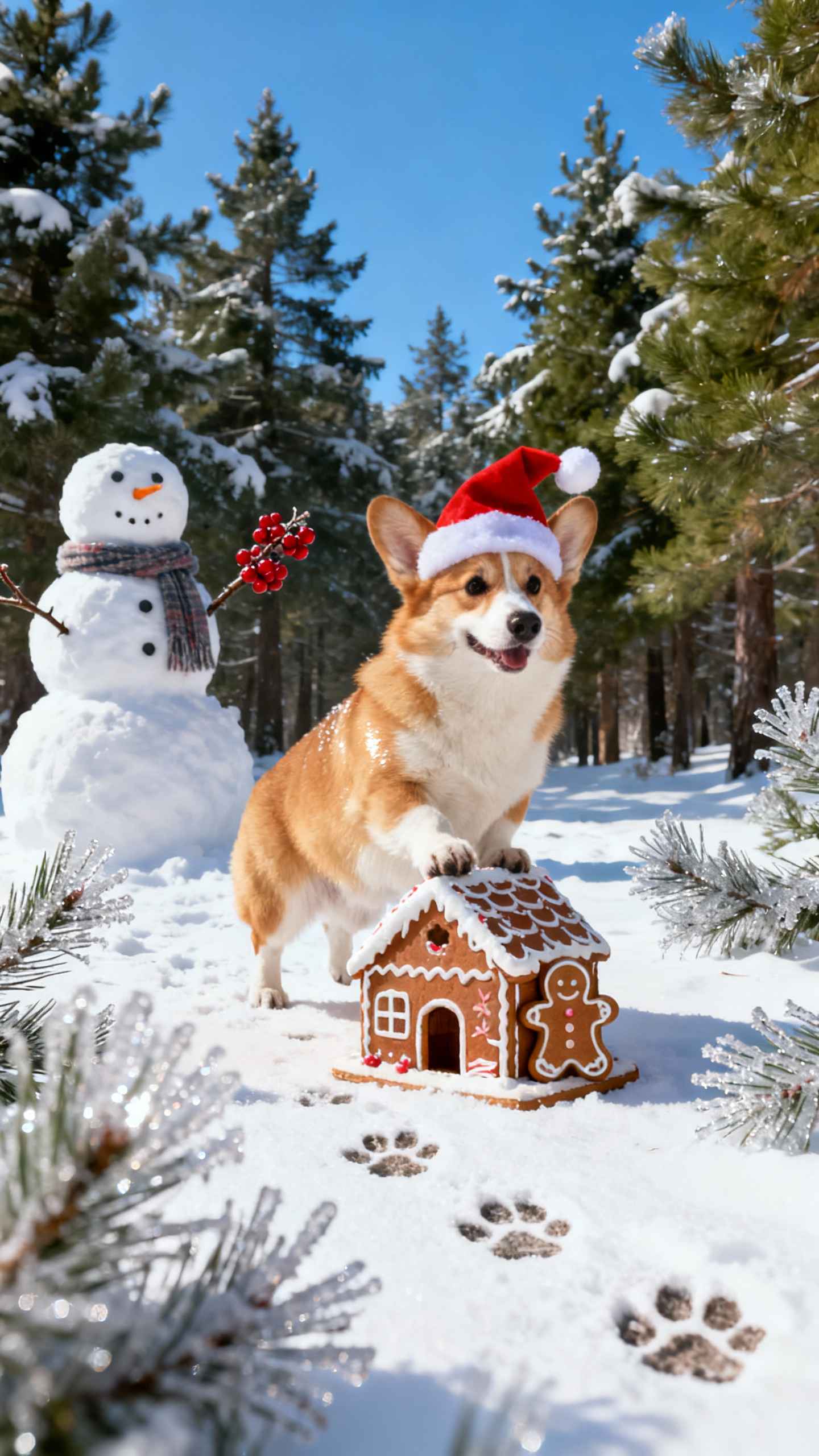 Corgi Navidad en la Nieve - Fondos de Pantalla 4K