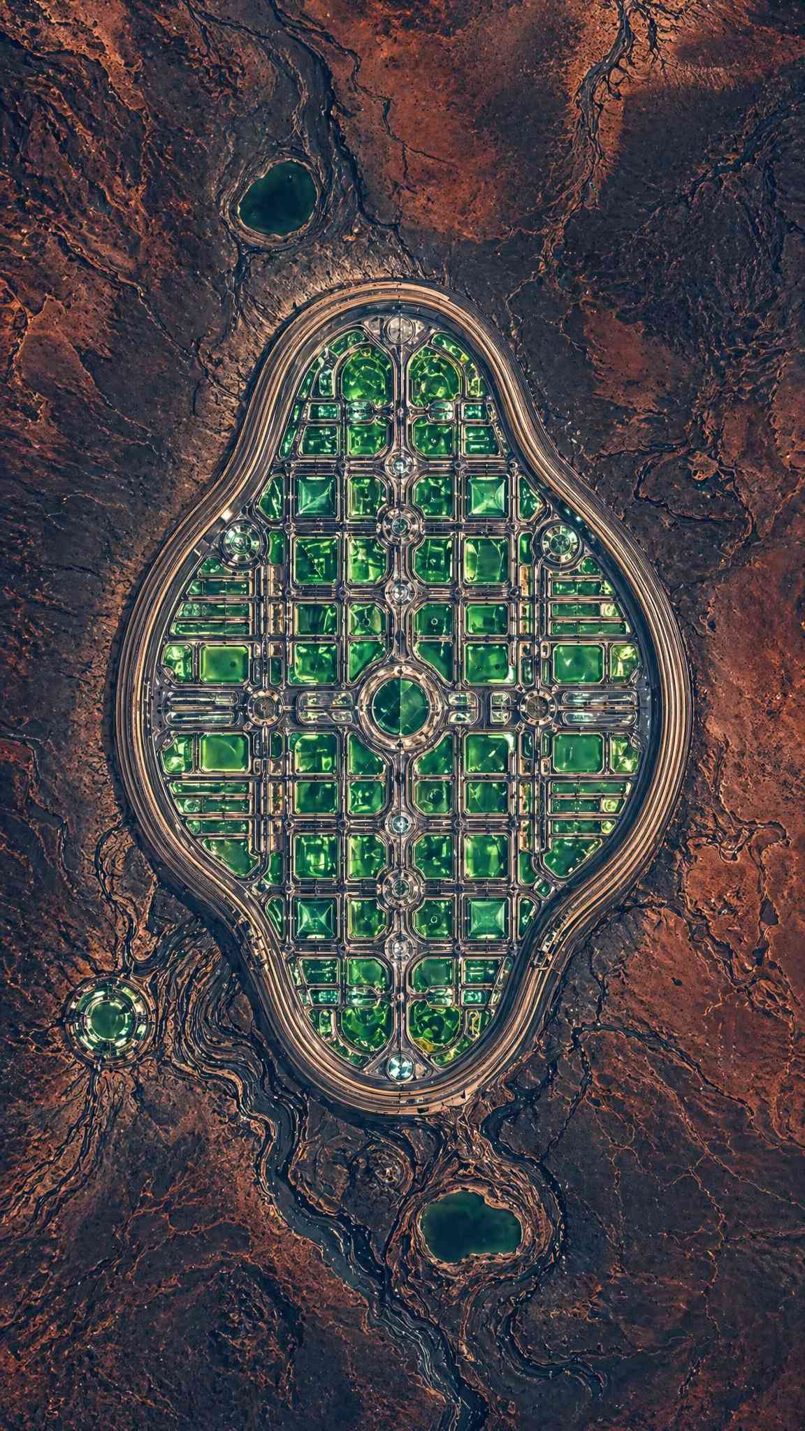 Geometric Green Oasis: Stunning 4K Mobile Wallpaper