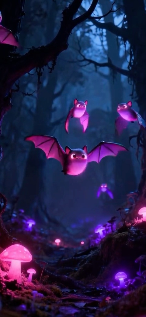 Cute Spooky Bats & Magic Forest - Live Wallpaper
