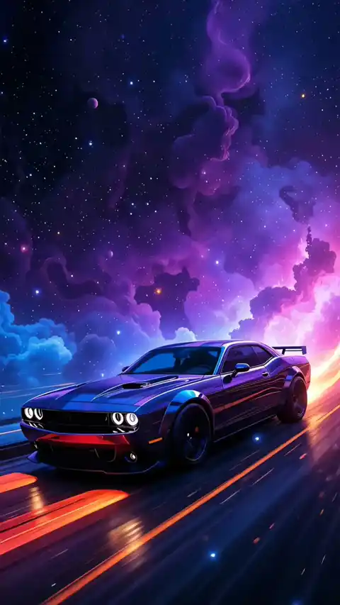 Synthwave Muscle Car Cosmic Speed - Live Wallpaper
