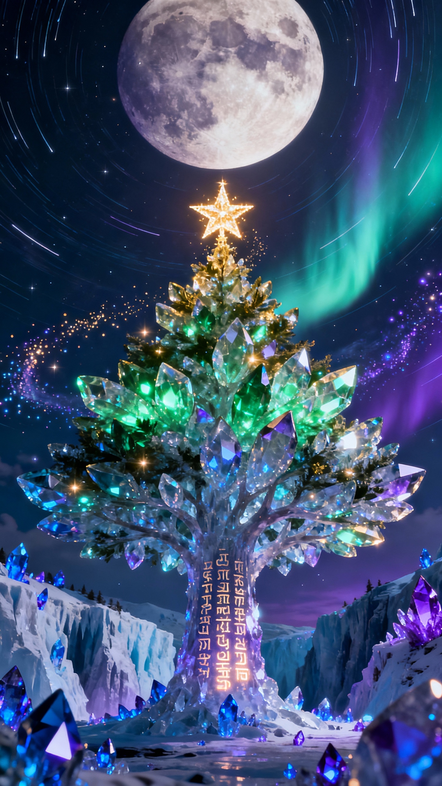 Kristall Weihnachtsbaum Fantasy - 4K Hintergrundbild