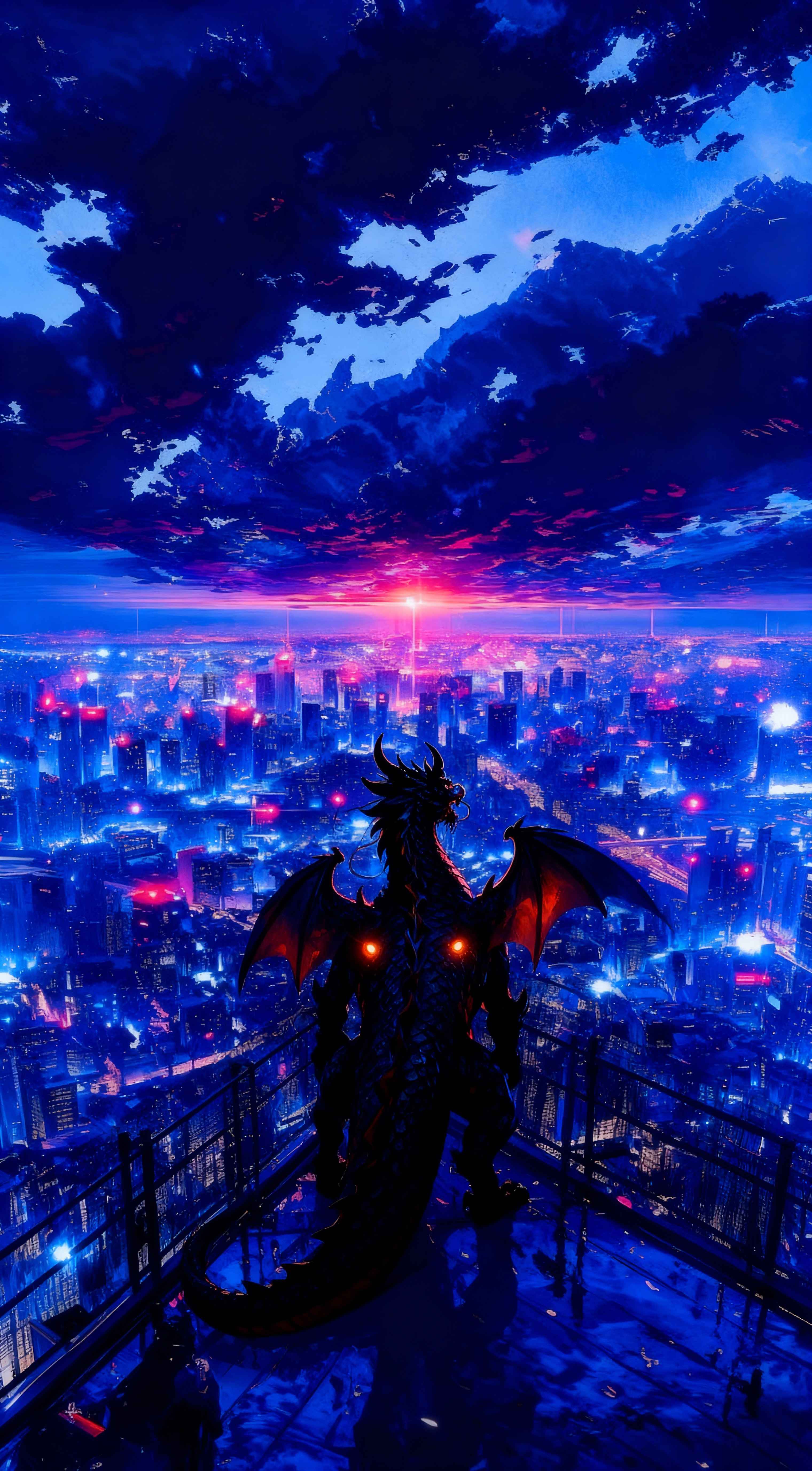 Dragon Métropole Néon - 4K Fond d'Écran