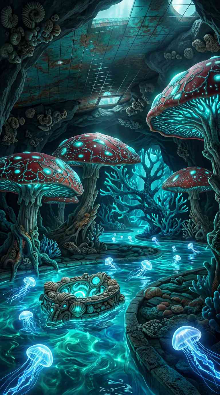 Magical Underwater Mushroom Cave - 4K Backgrounds