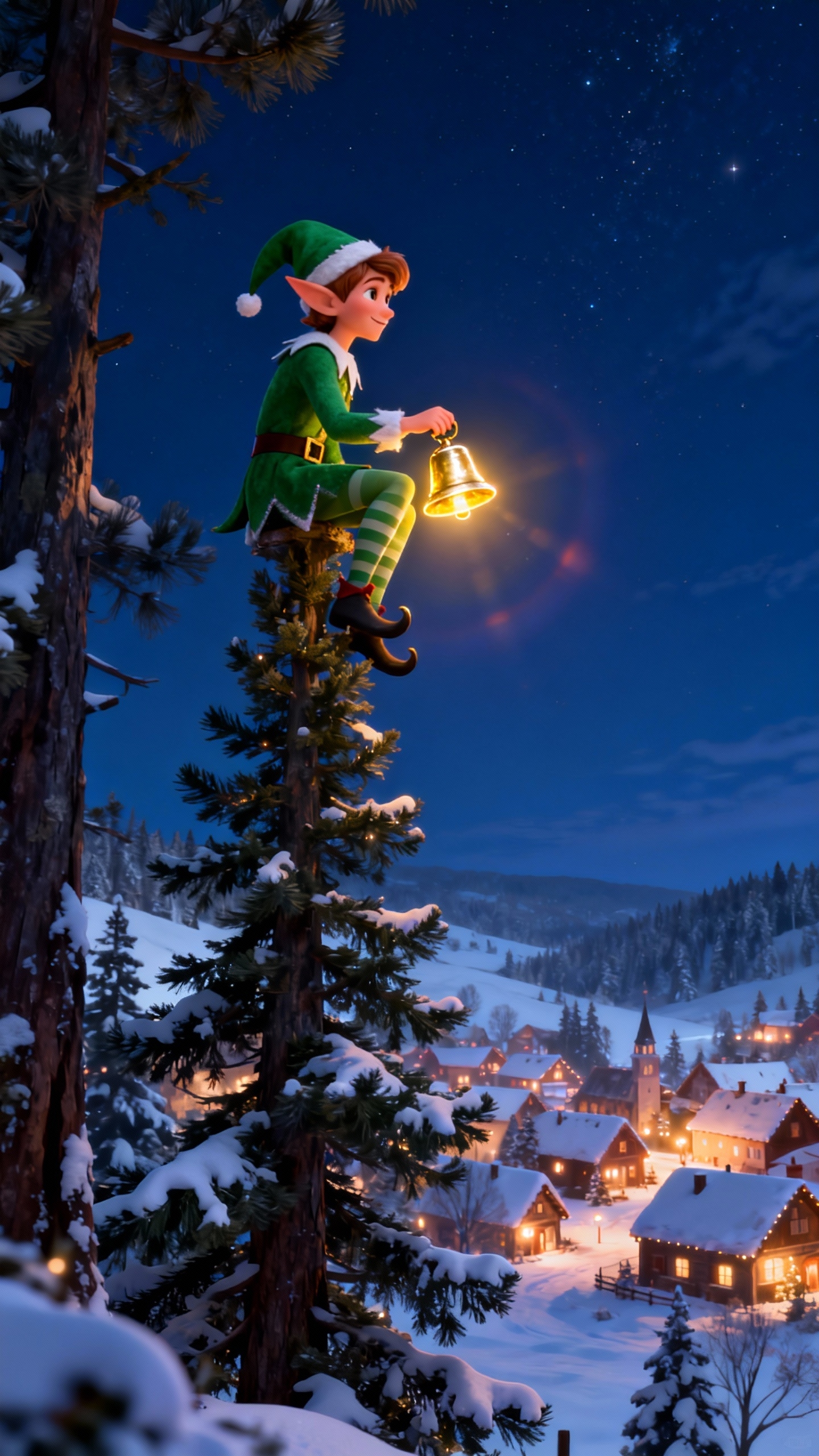 Christmas Elf Winter Night - 4K Wallpaper