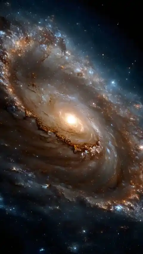 展現金色與藍色光芒的 4K 宇宙螺旋銀河動態影像