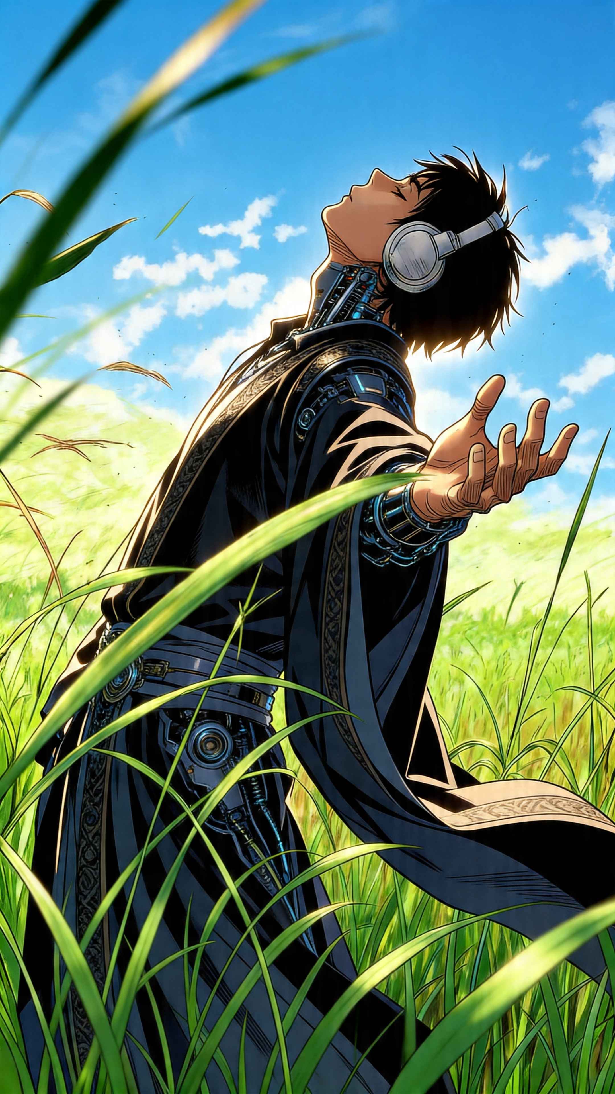 Cyborg Anime Boy in Robes - 4K Phone Background