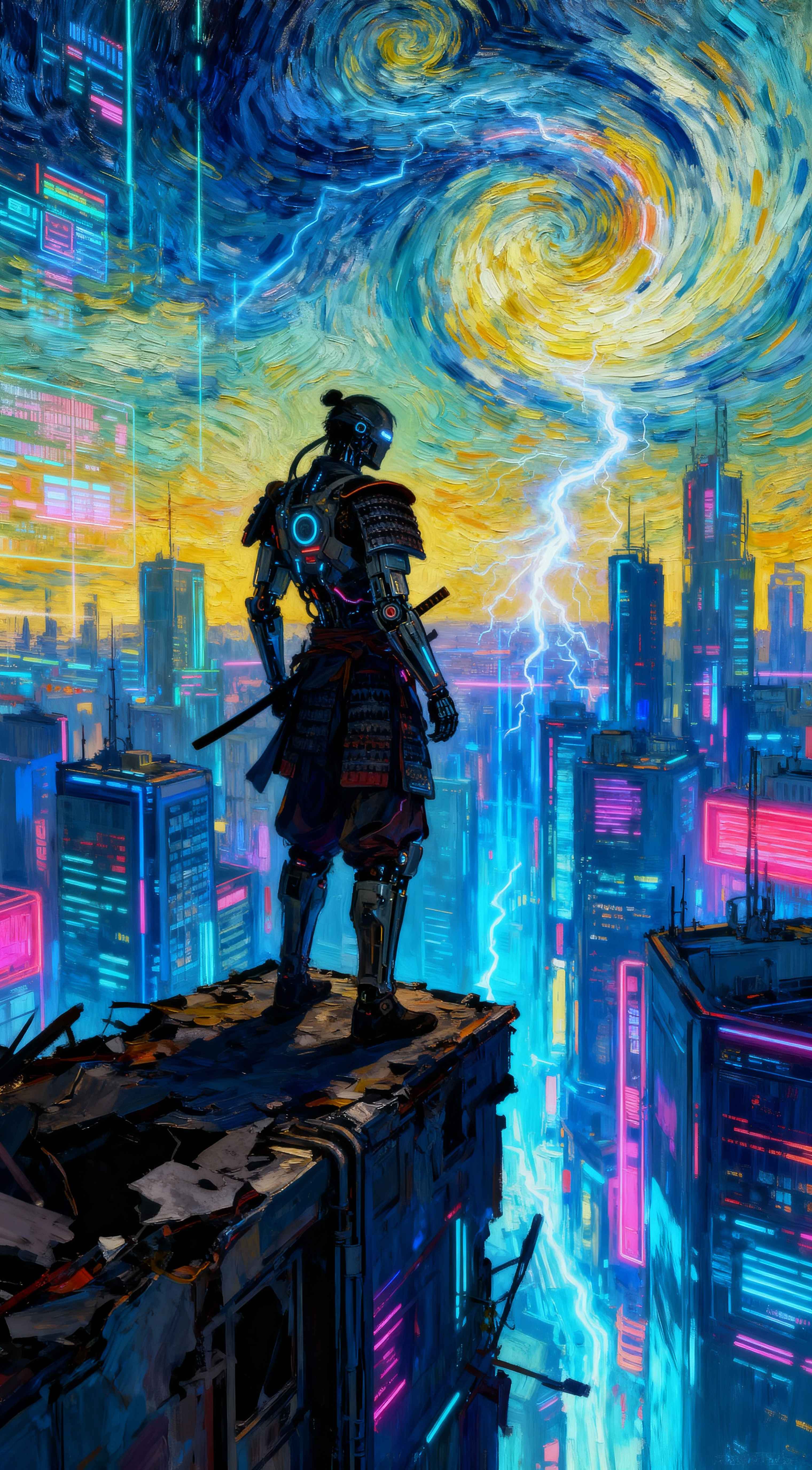 Cyber Samurai Sternennacht - 4K Wallpaper