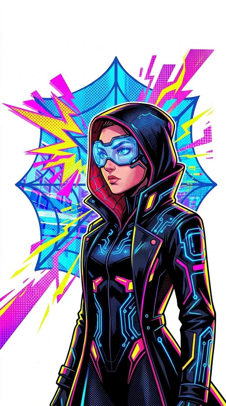 Futuristic Ghost-Spider Neon Art - 4K Wallpapers