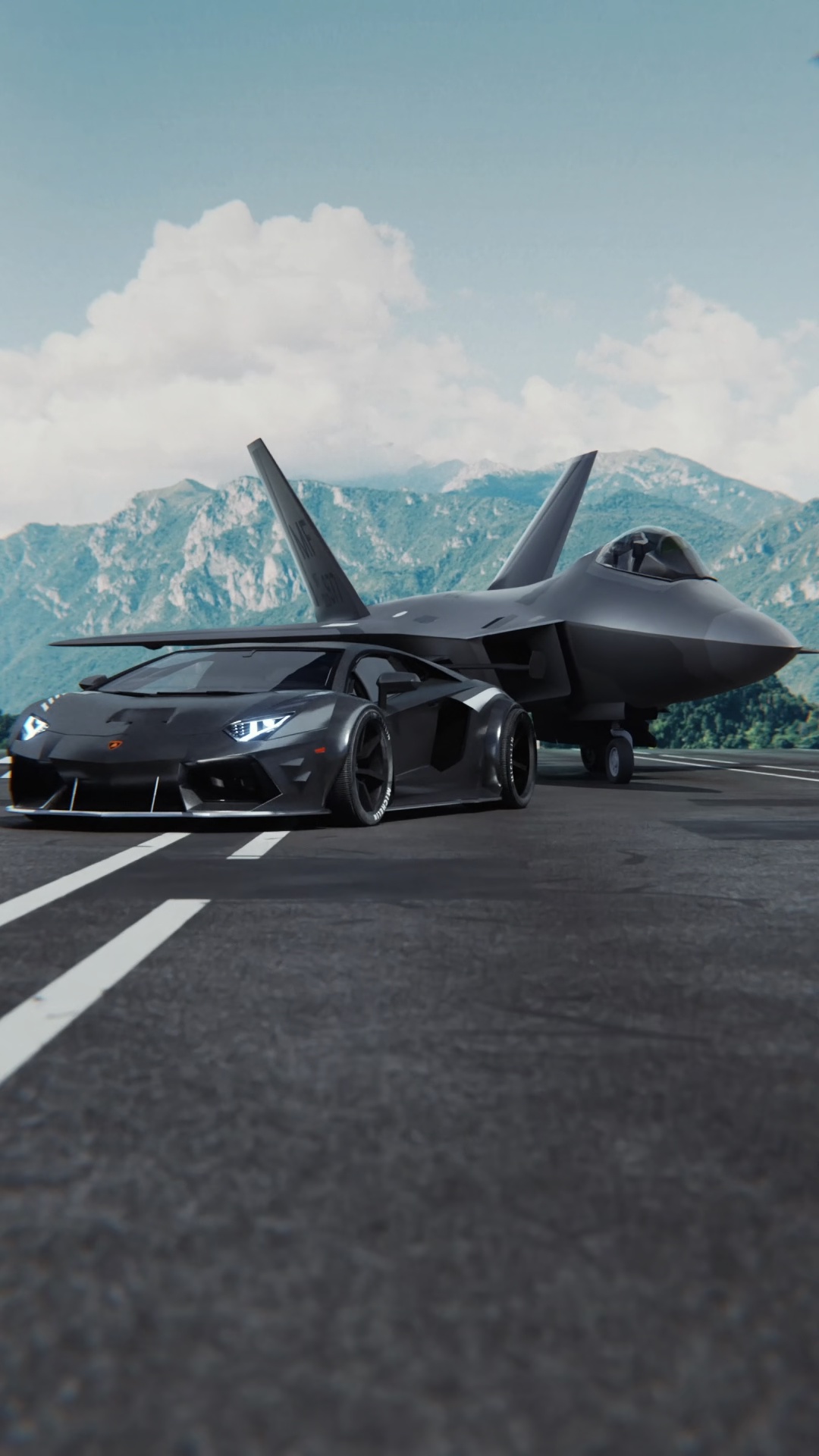 Matte Black Lamborghini & Stealth Fighter Jet Live Wallpaper