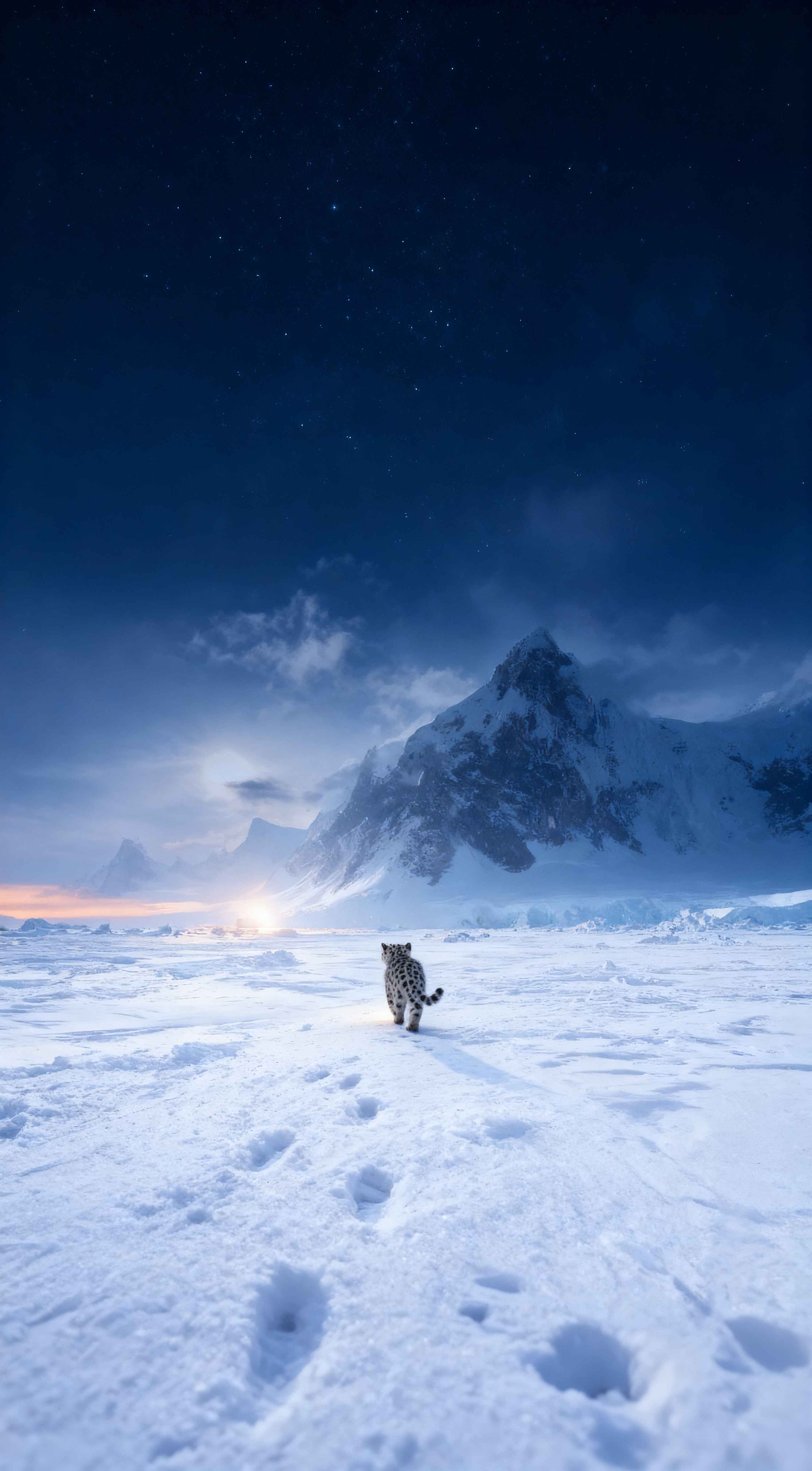 Snow Leopard Winter Mountain - 4K Wallpapers