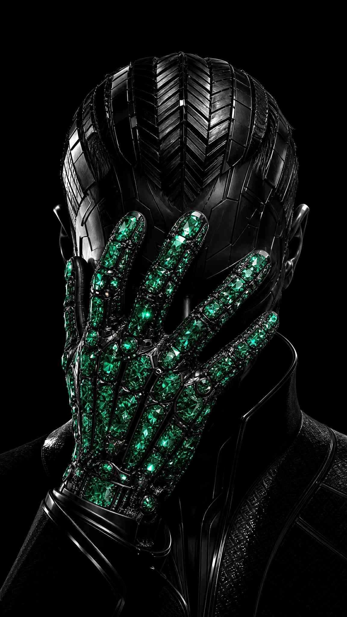 Emerald Jeweled Hand & Black Mask - 4K Wallpaper