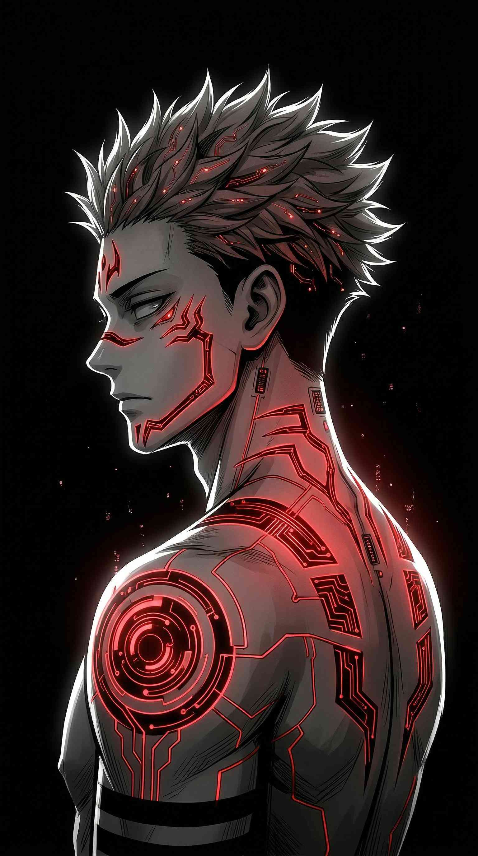 Ryomen Sukuna Cyber Tech - 4K Phone Wallpaper