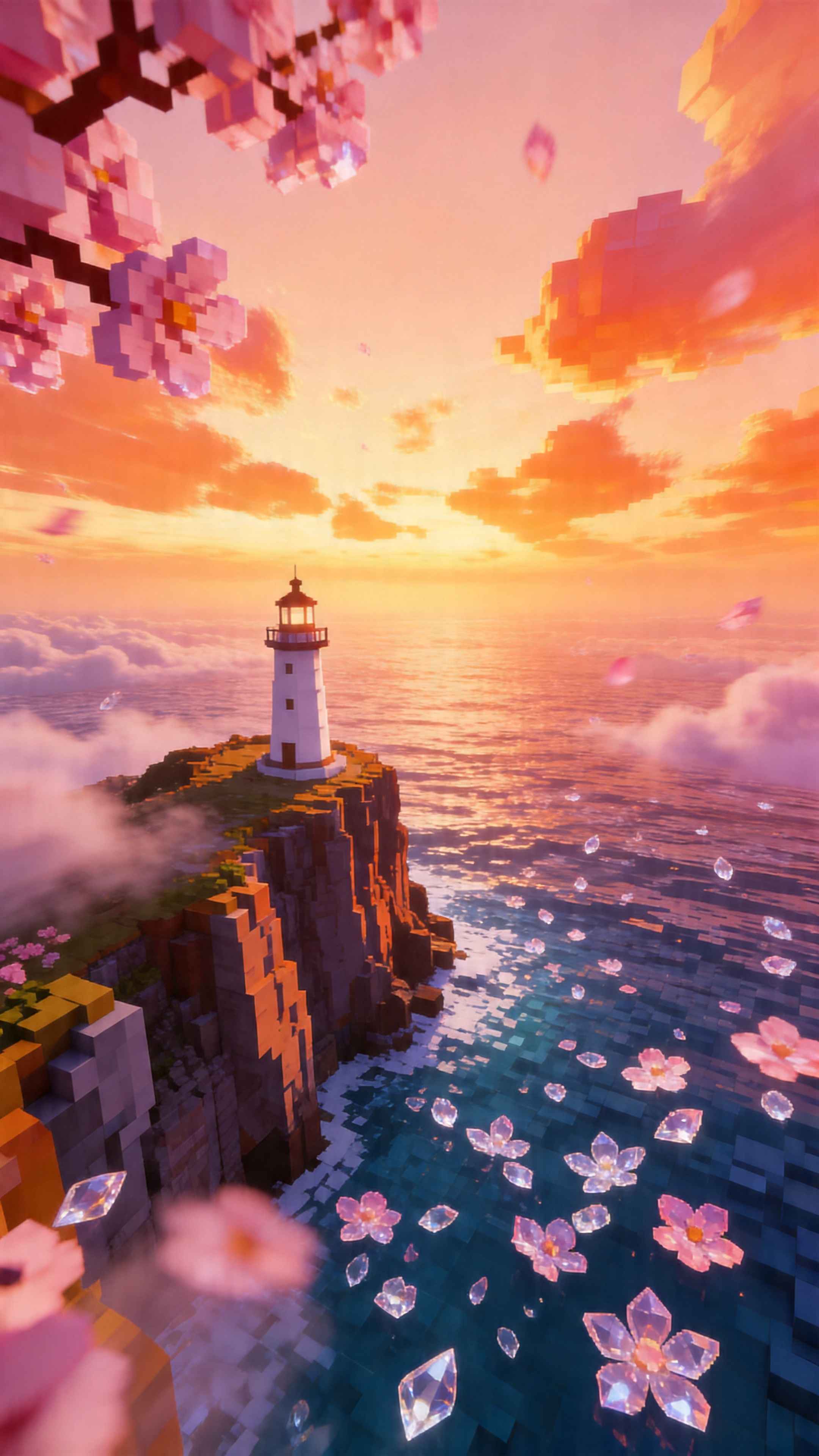 Voxel Lighthouse Sunset - 4K Phone Background