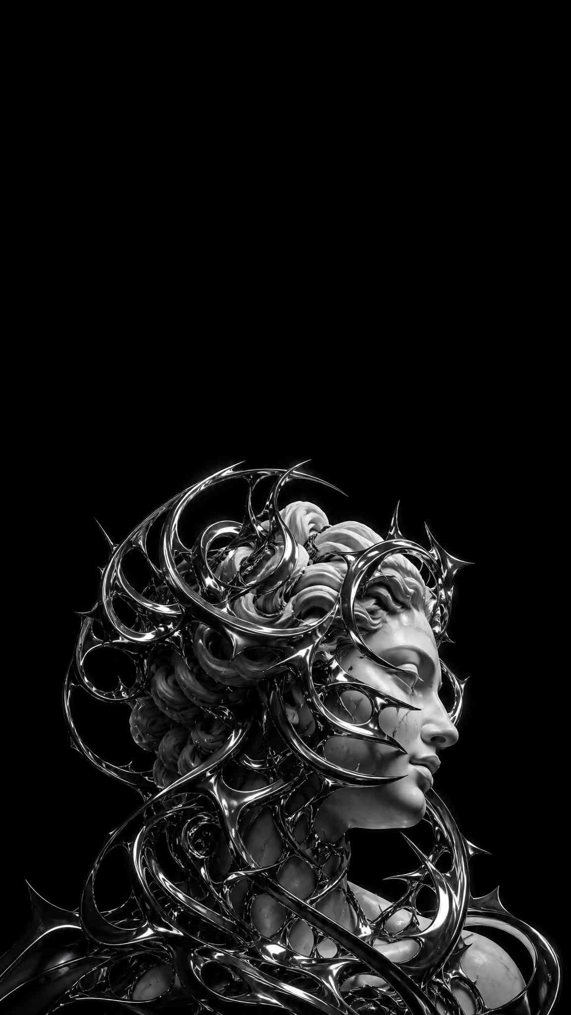 Chrome Thorns Marble Statue - 4K Mobile Wallpaper