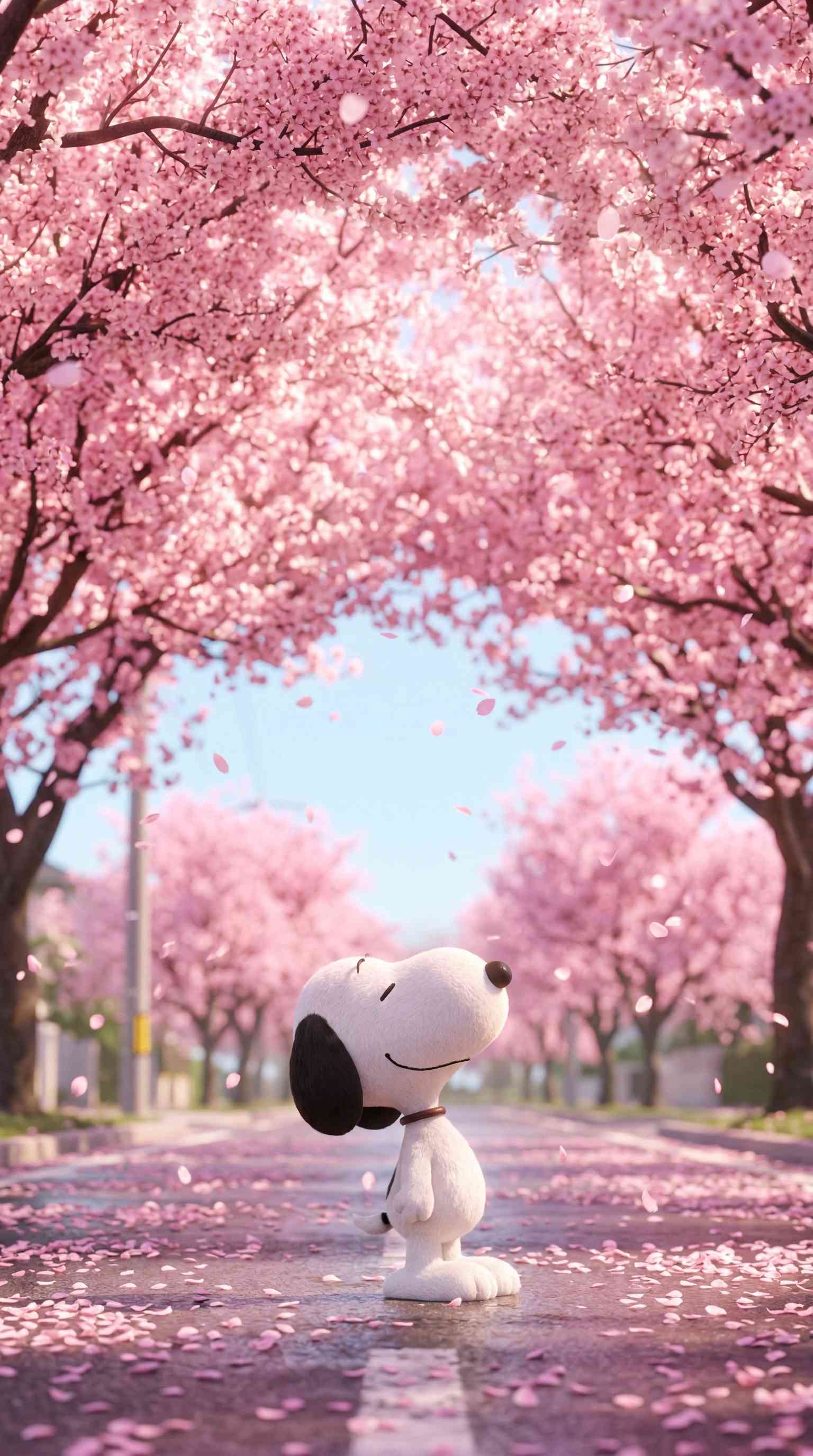 Snoopy unter Kirschblüten - 4K Wallpaper