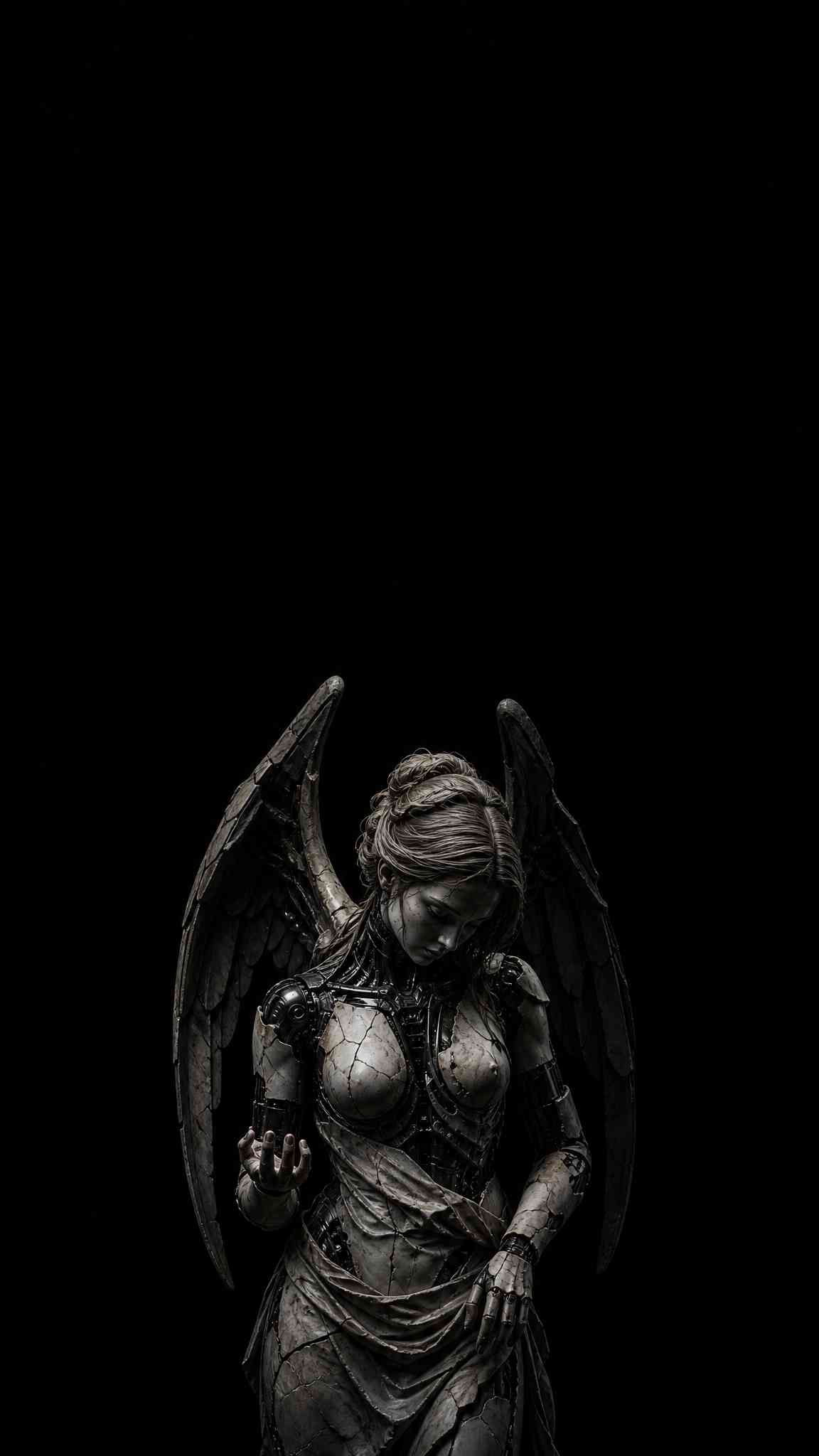 Cyborg Angel Statue - 4K Phone Background