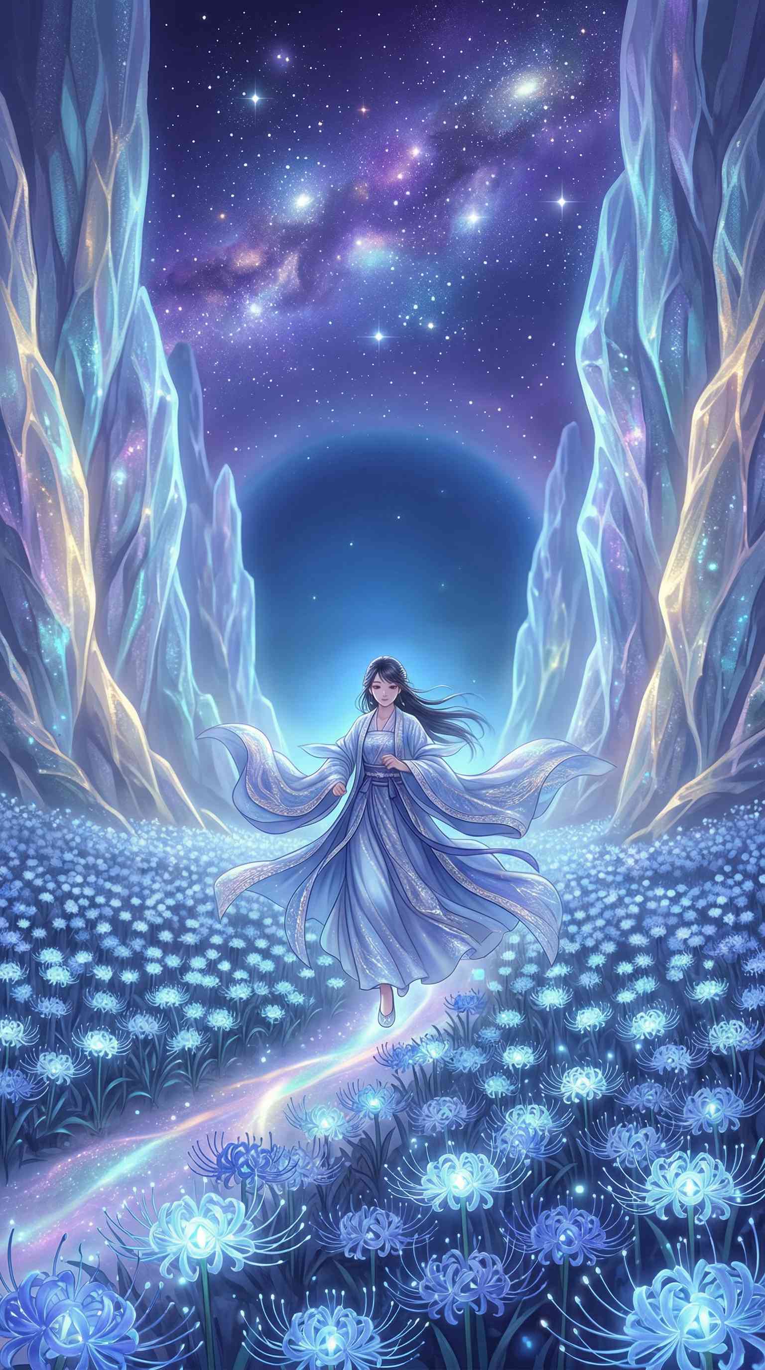 Diosa Fantasía y Lirios Azules - Fondo de Pantalla 4K