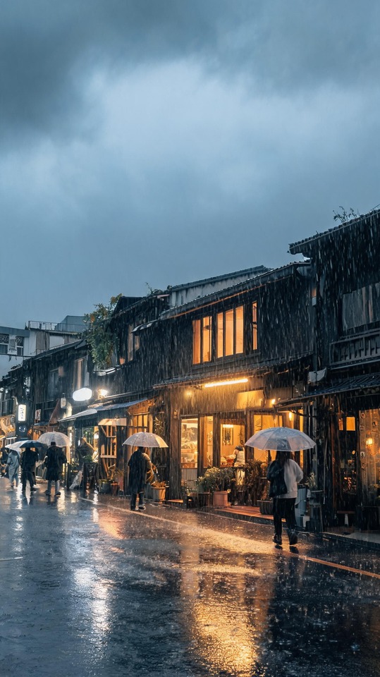Cinematic Rainy Street thời tiết - 4K Mobile Wallpaper