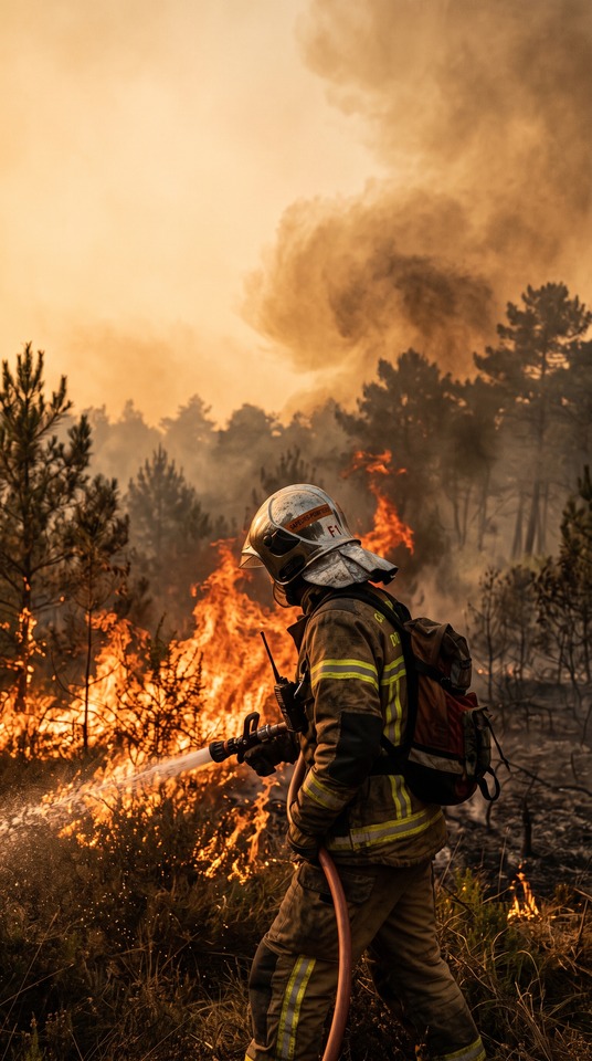 Weather Red Alert Heatwave: Firefighter Cinematic 4K Wallpaper