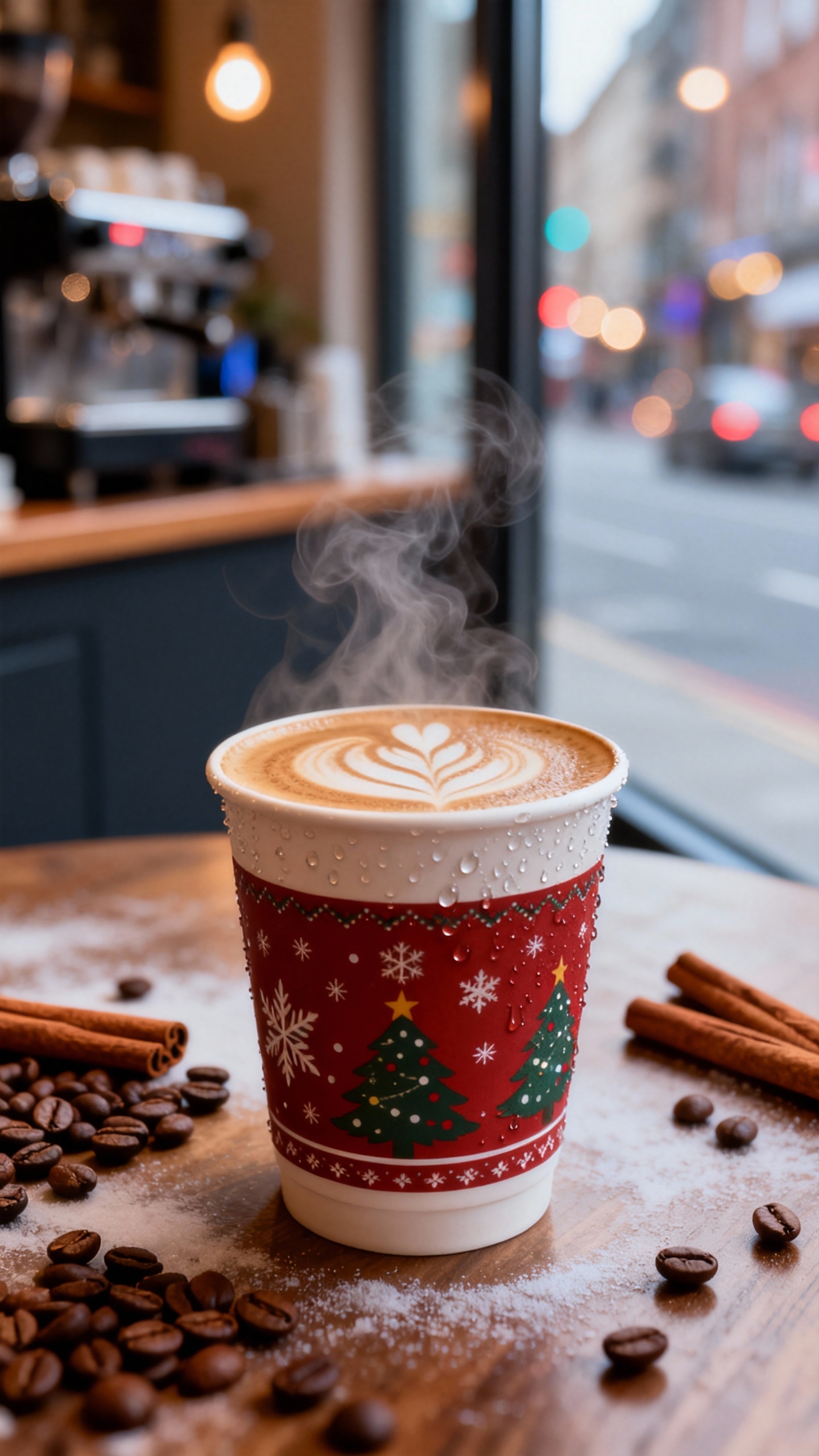 Christmas Latte Art Coffee - 4K Phone Background