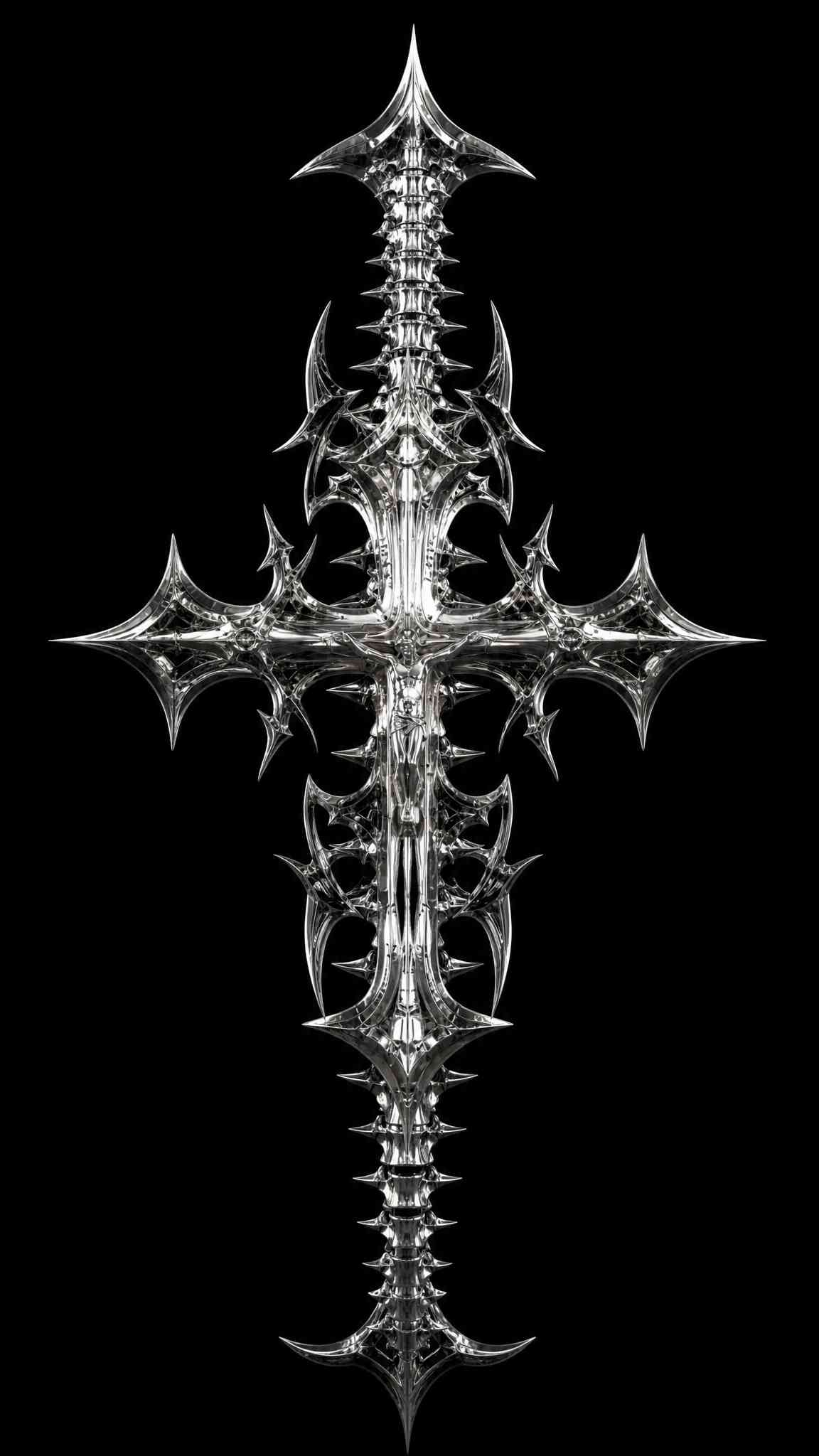 Chrome Gothic Cross Cyber-Sigilism - 4K Wallpaper