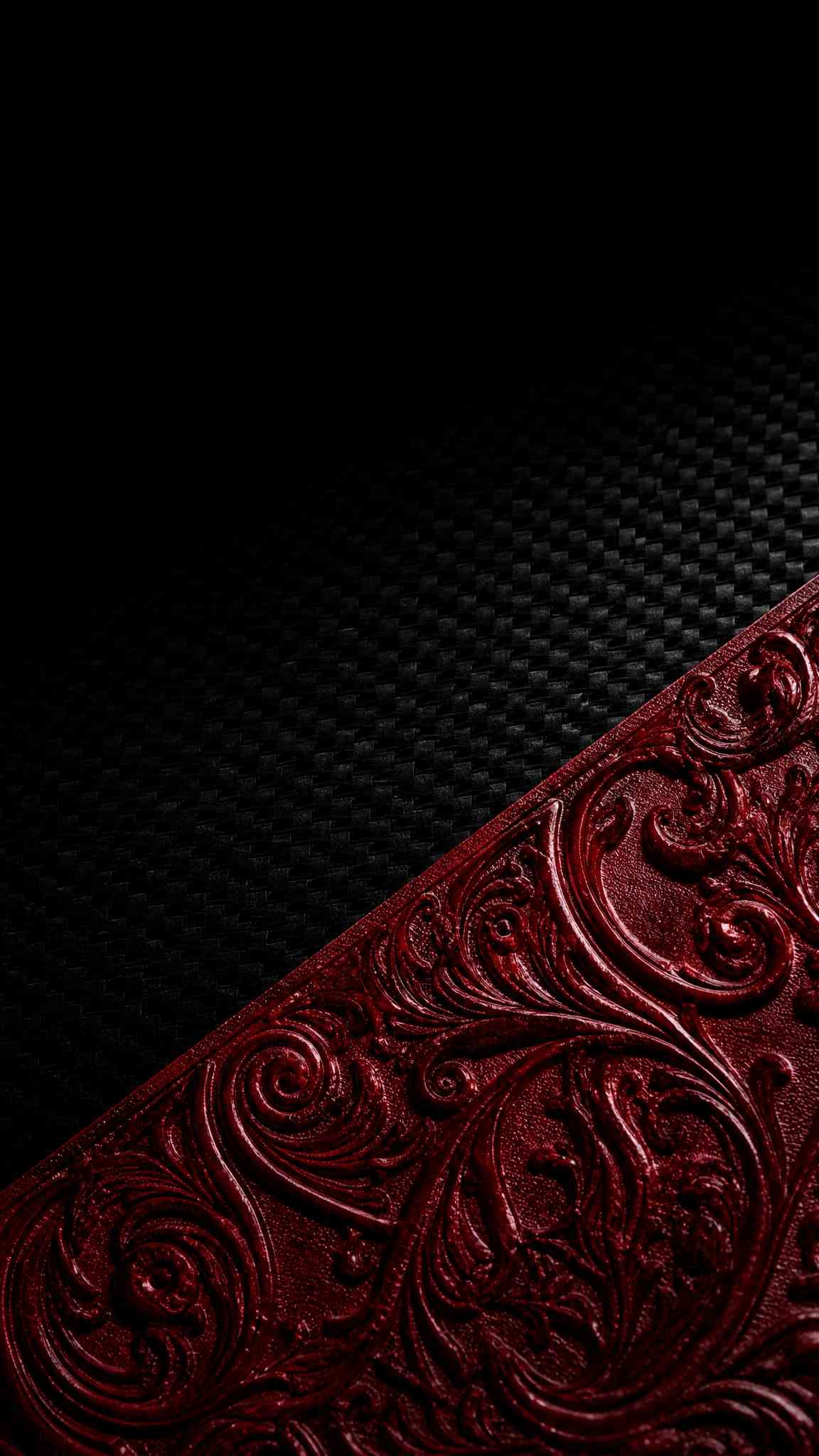 Red Ornate Leather & Carbon Fiber - 4K Wallpaper