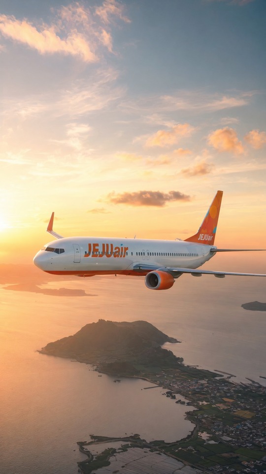 Jeju Air Flight Over Jeju Island - 4K Wallpaper