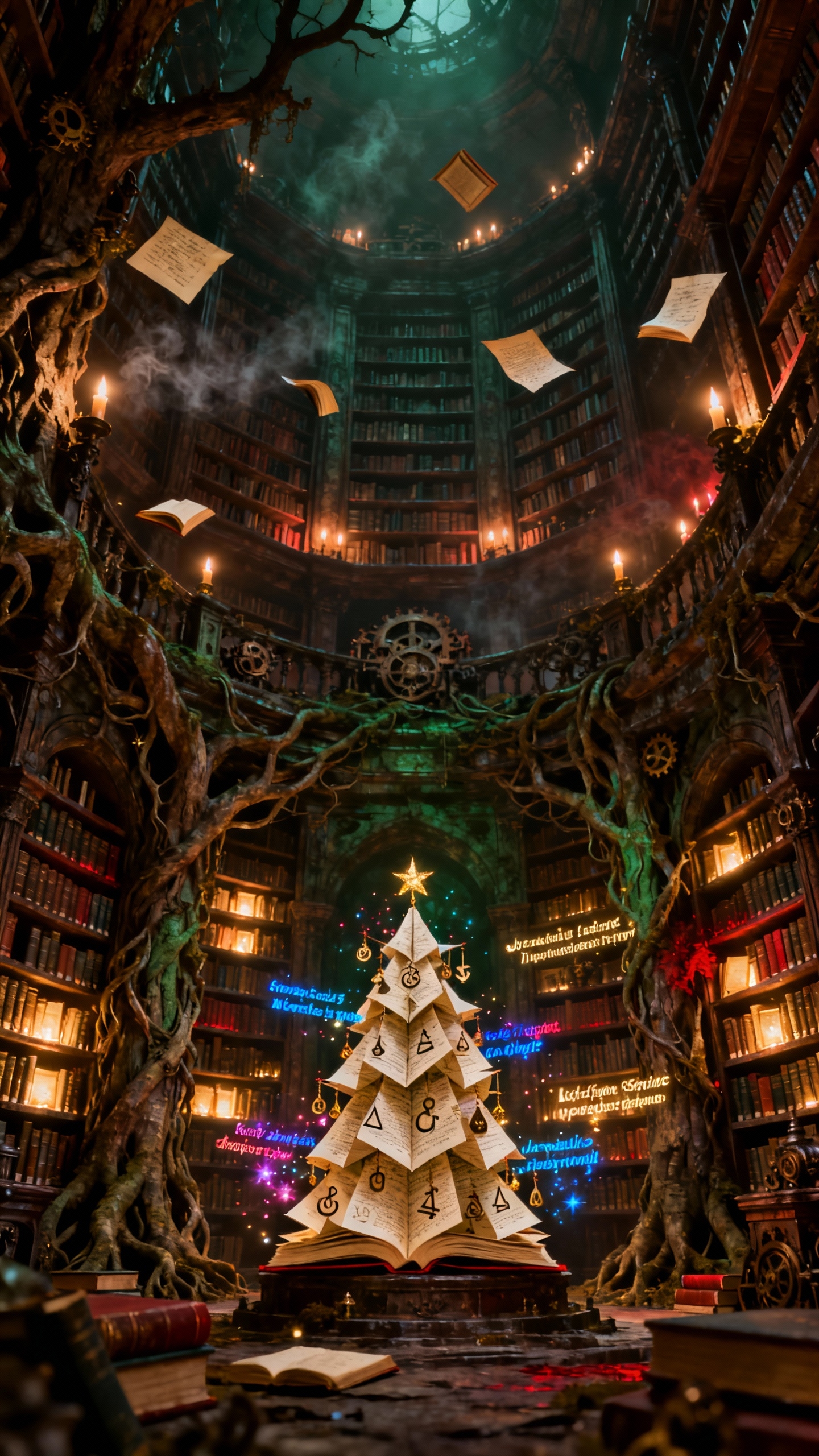Magischer Bücher-Weihnachtsbaum - 4K Handy Hintergrundbild