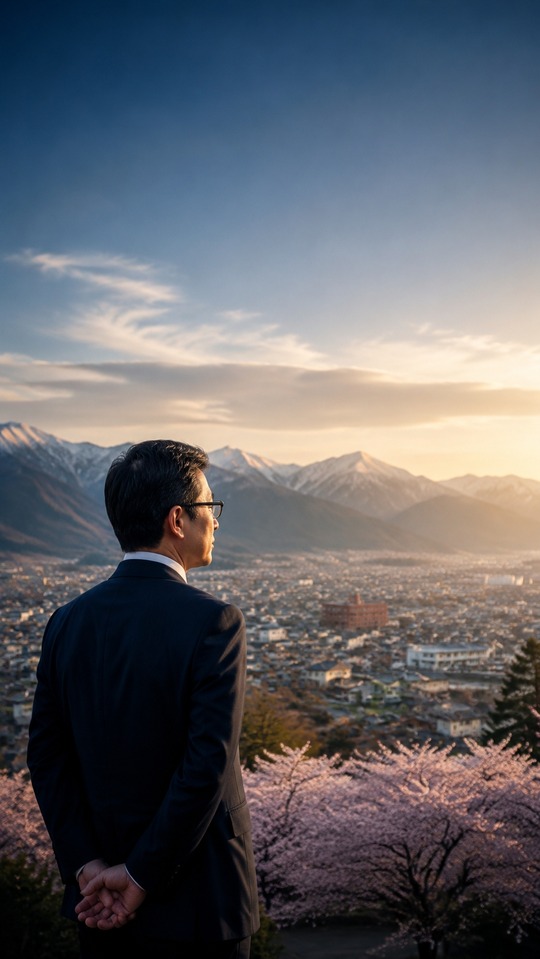Mayor overlooking Omachi City - 4K Mobile Background