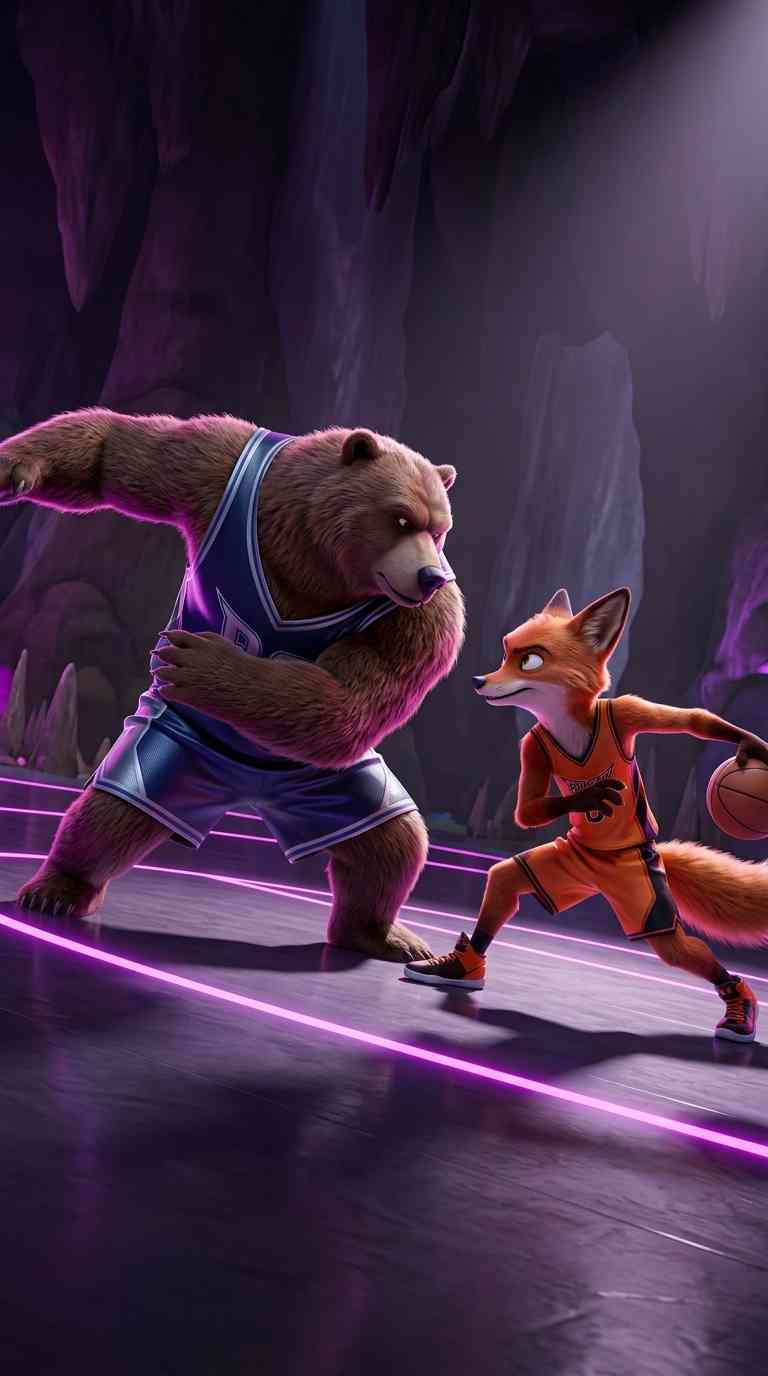Acción de Baloncesto Oso y Zorro - 4K Fondos
