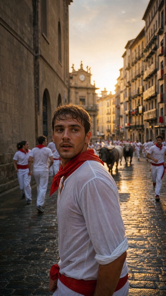 San Fermín Live - Stierlauf Pamplona 4K Hintergrund