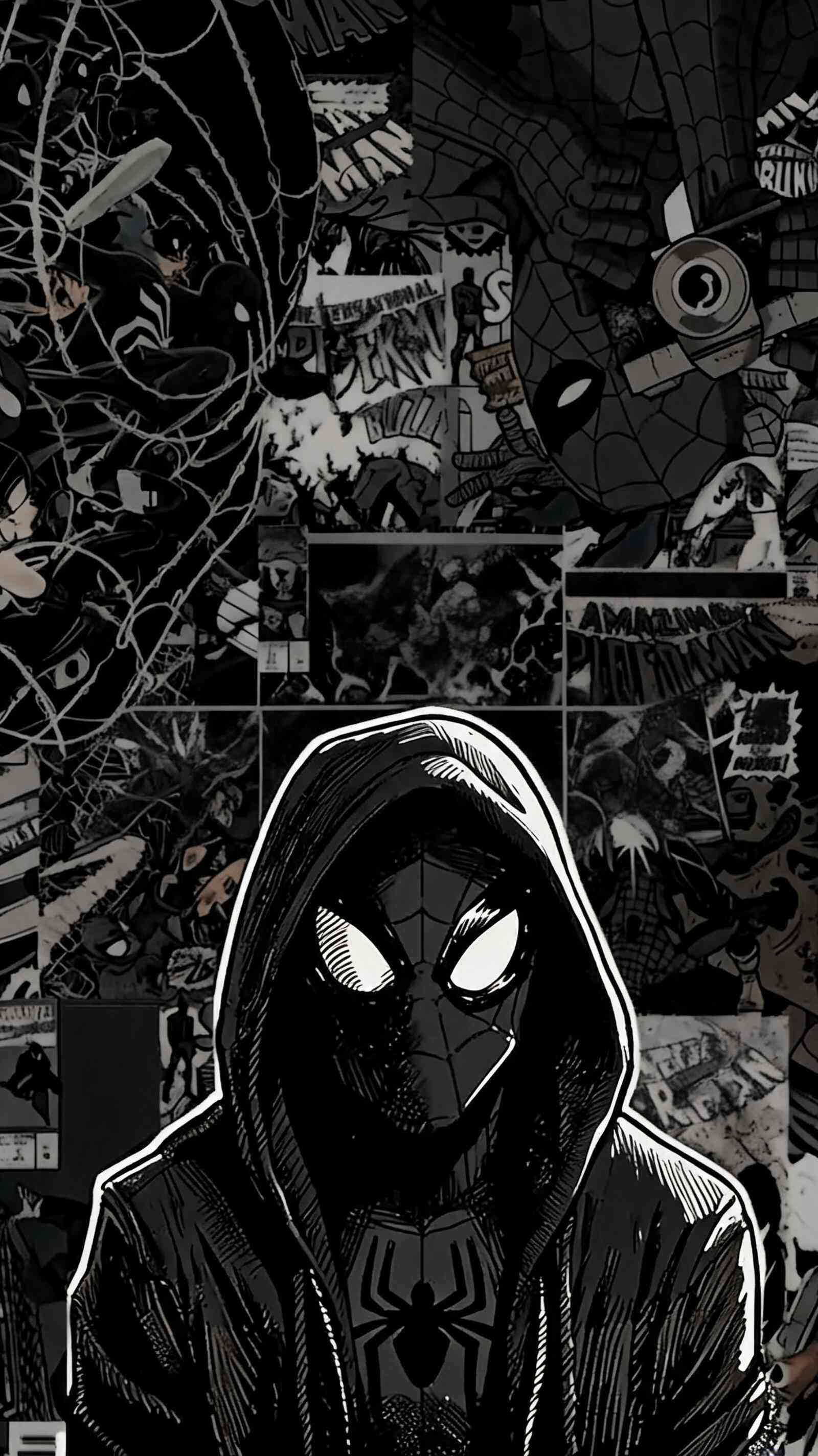 Spider-Man Hooded Black & White Comic 4K Wallpaper