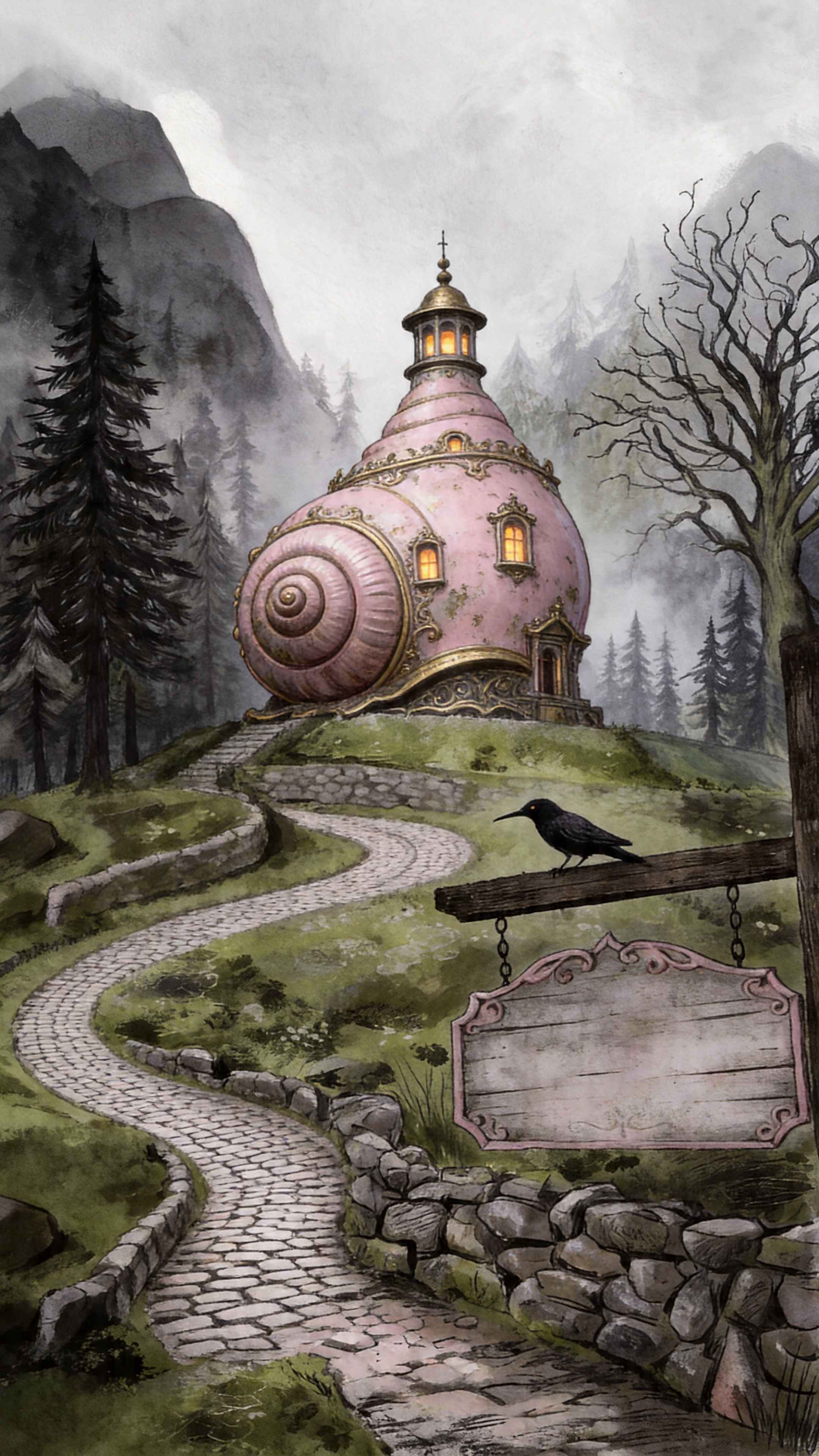Pink Snail House Whimsical Art - 4K Wallpapers