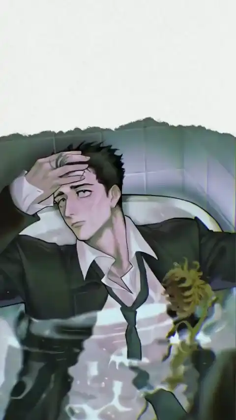 咒術迴戰七海建人穿著西裝躺在浴缸裡的動態插畫，帶有水波紋動態效果。