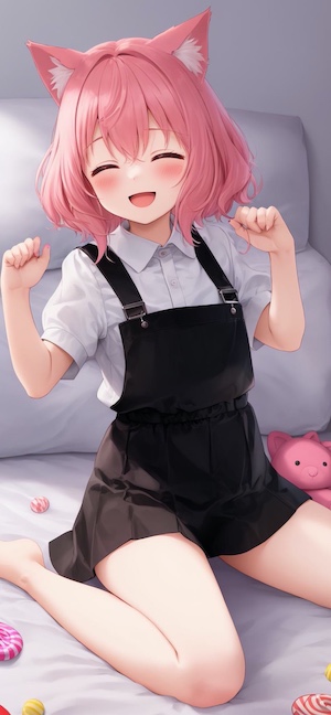 Fille Nekomimi Cheveux Roses - Arrière-plan 4K