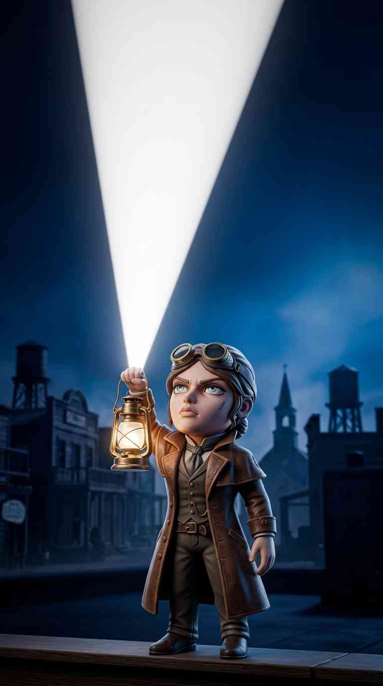 Steampunk Adventurer with Lantern - 4K Phone Background