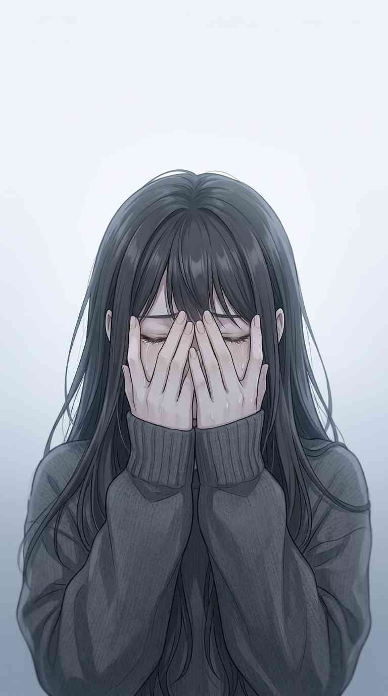 울고 있는 애니 소녀 - 4K 고화질 배경화면
