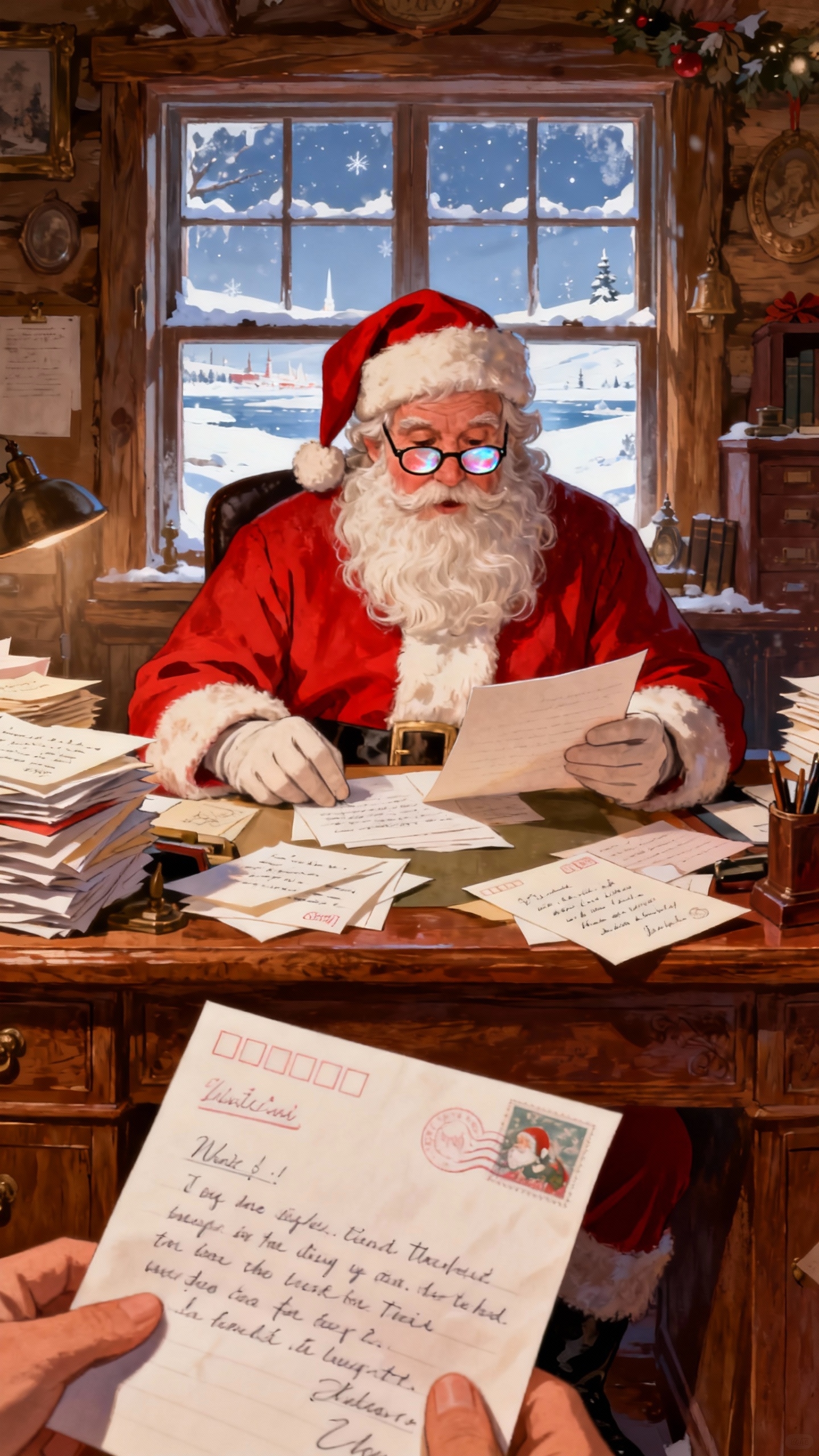 Santa Claus Reading Letters - 4K Christmas Wallpaper