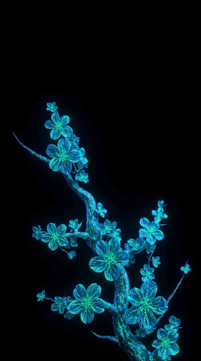 Bioluminescent Blue Sakura Tree - 4K Wallpaper